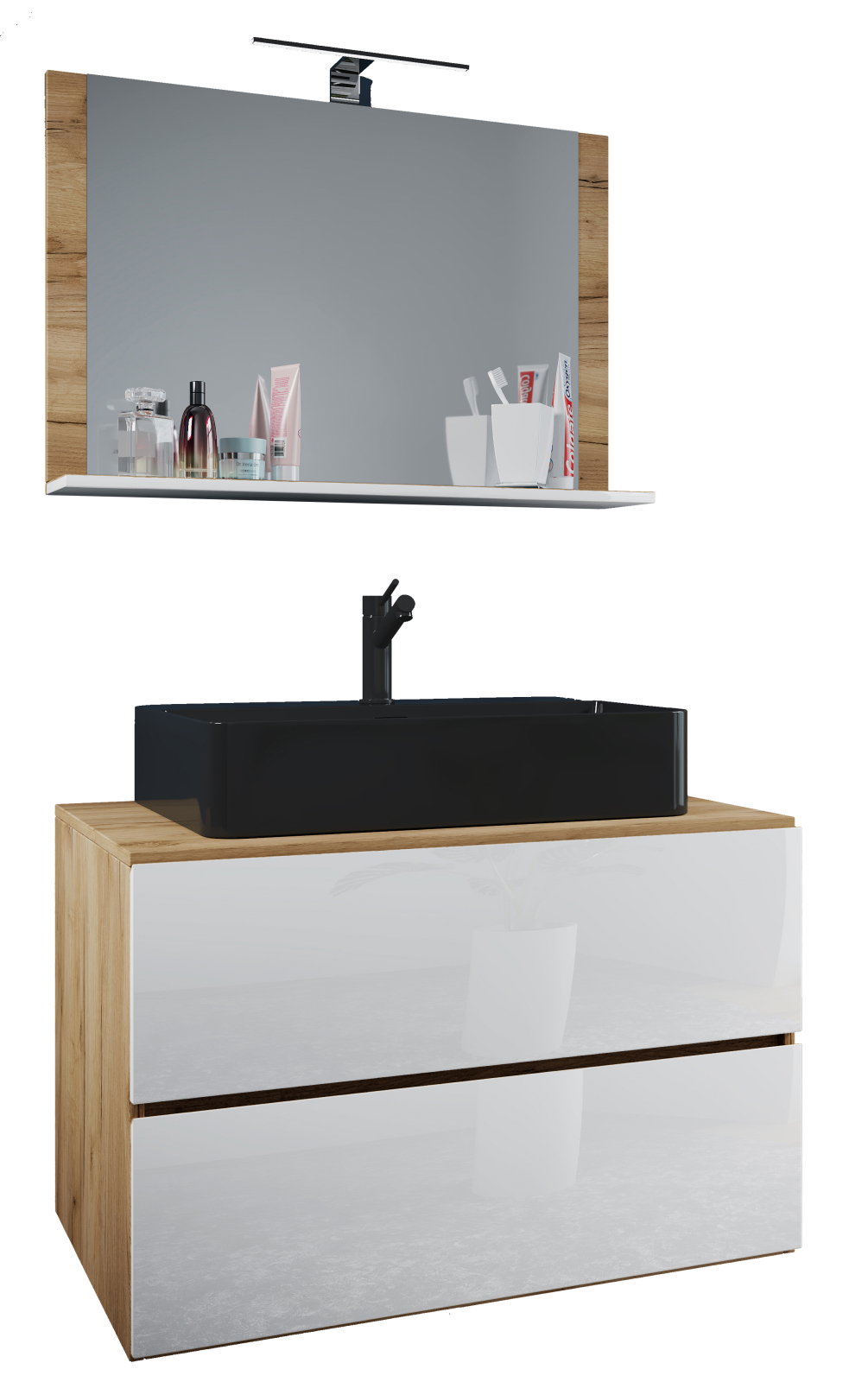 3-teiliges Badmöbel-Set LENDAS BL - weiß - Honig Eiche - 80 cm breit