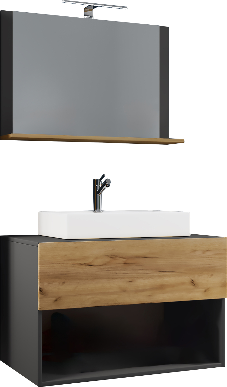 3-teiliges Badmöbel-Set LENDAS II - Honig Eiche - anthrazit - 80 cm