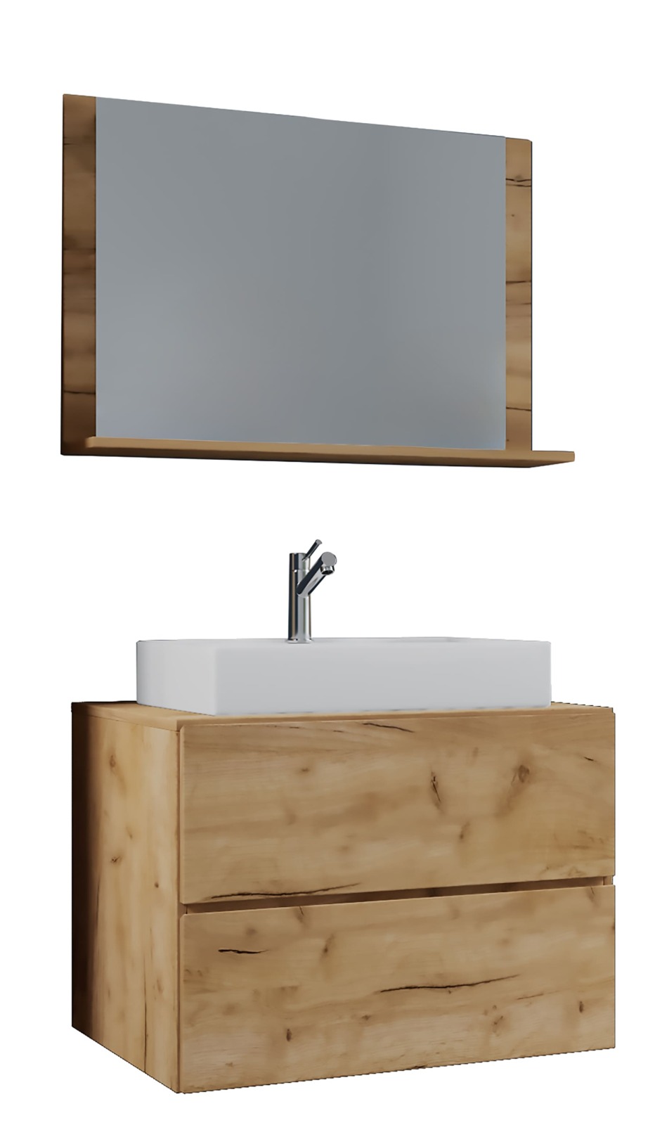 3-teiliges Badmöbel-Set LENDAS M - Honig Eiche - mit Spiegel - 60 cm