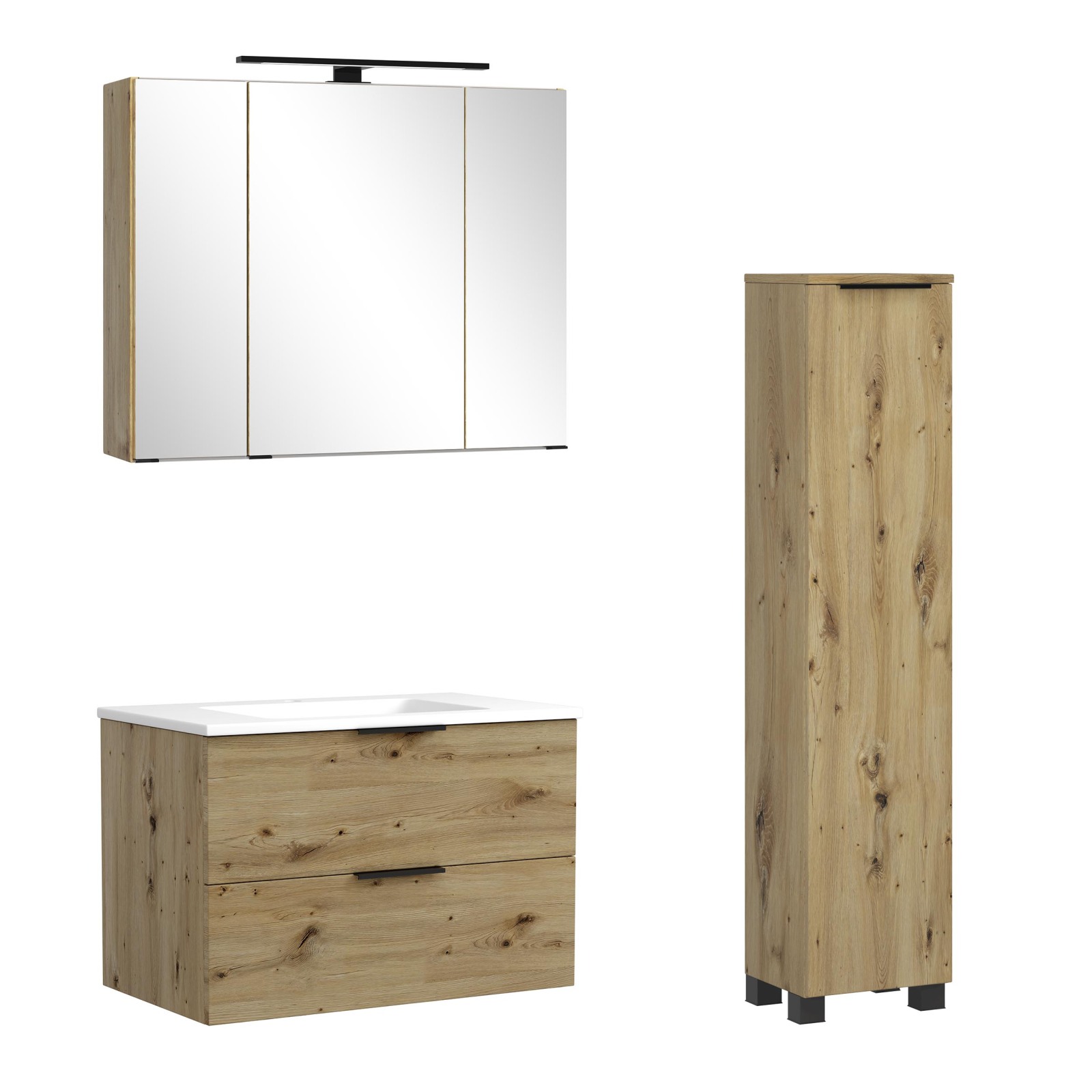 3-teiliges Badmöbel-Set SEVILLA - Artisan Eiche - LED-Beleuchtung - 80 cm