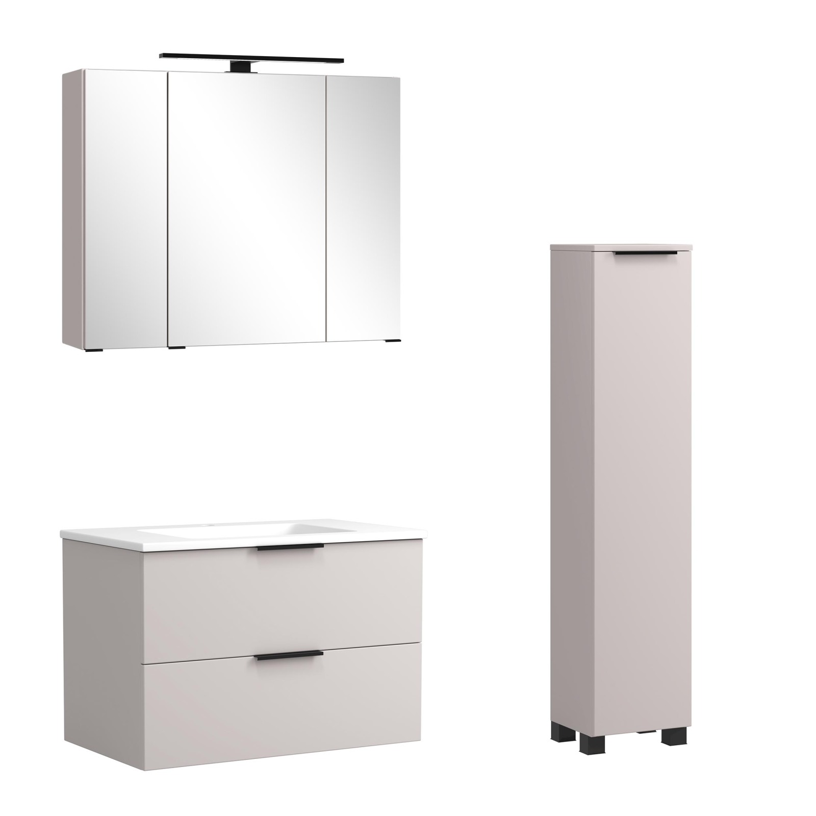 3-teiliges Badmöbel-Set SEVILLA - Kaschmir - LED-Beleuchtung - 80 cm