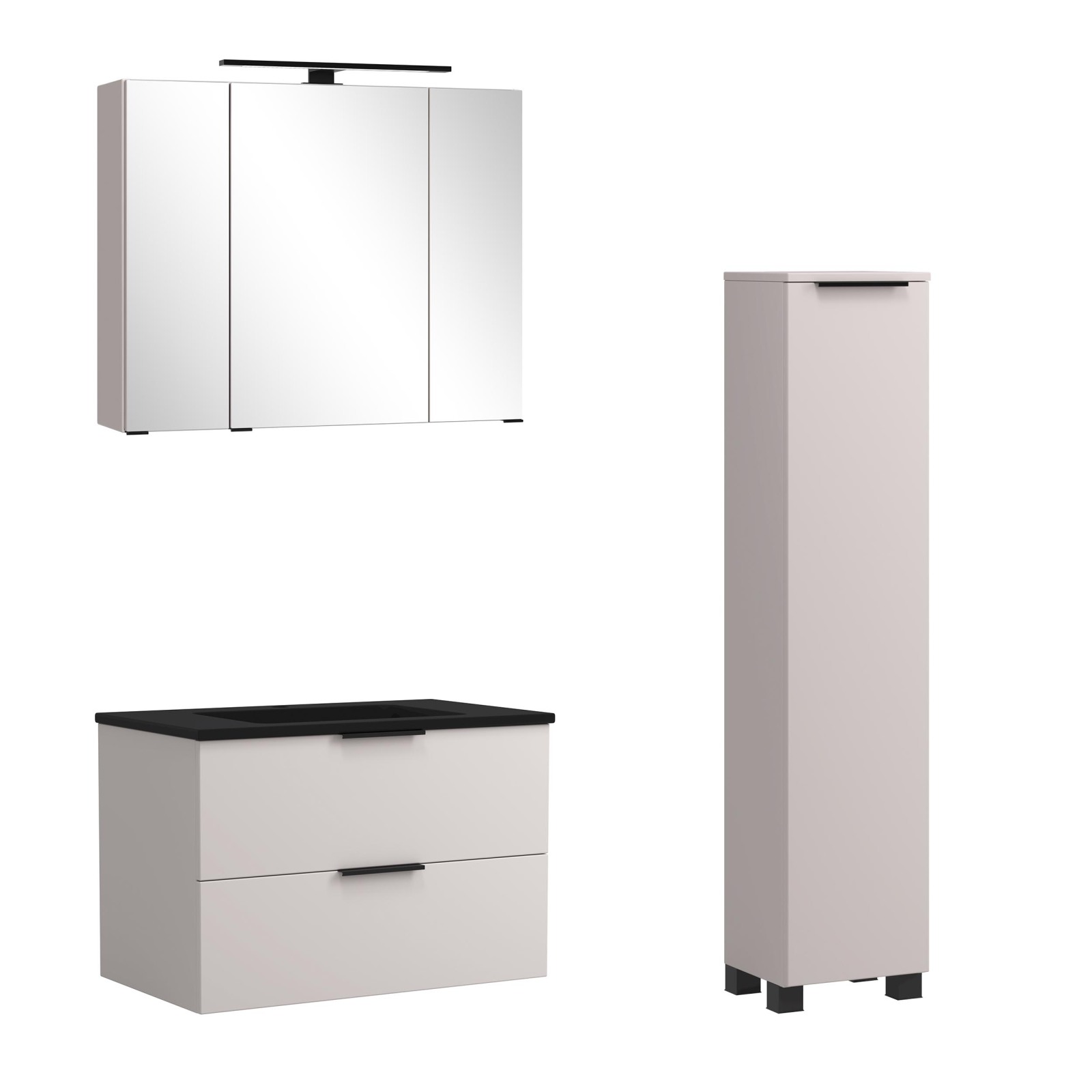 3-teiliges Badmöbel-Set SEVILLA - Kaschmir - LED-Beleuchtung - 80 cm