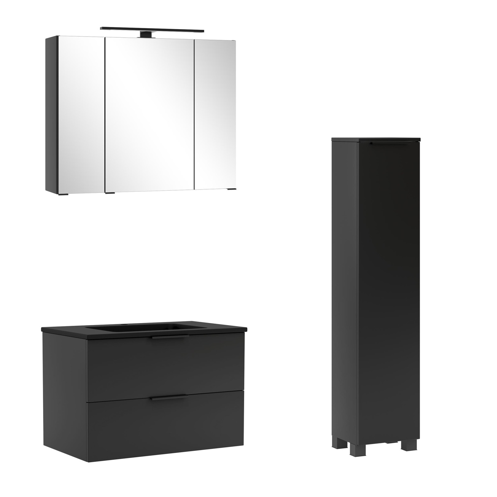 3-teiliges Badmöbel-Set SEVILLA - schwarz - LED-Beleuchtung - 80 cm