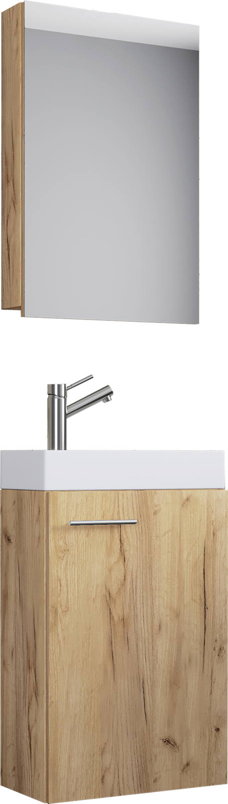 3-teiliges Badmöbel-Set SLITO - Honig Eiche - mit Spiegelschrank
