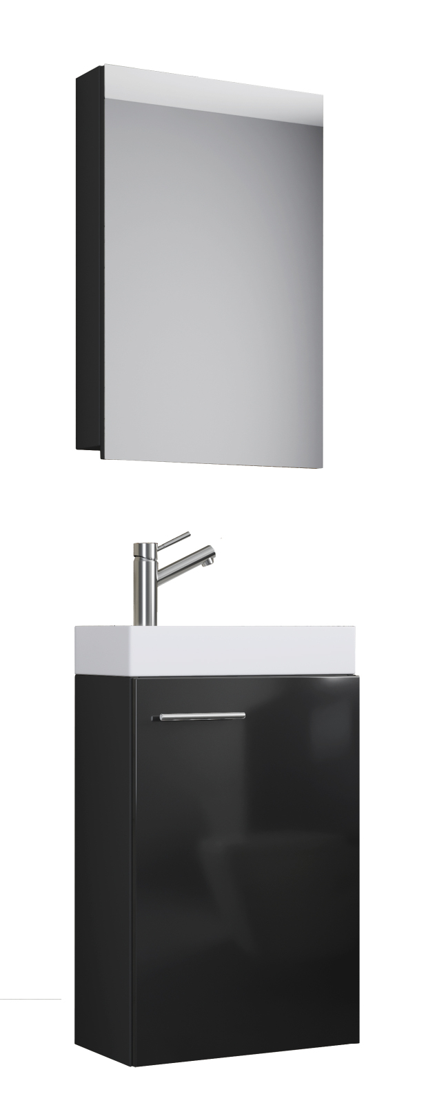 3-teiliges Badmöbel-Set SLITO - schwarz - mit Spiegelschrank