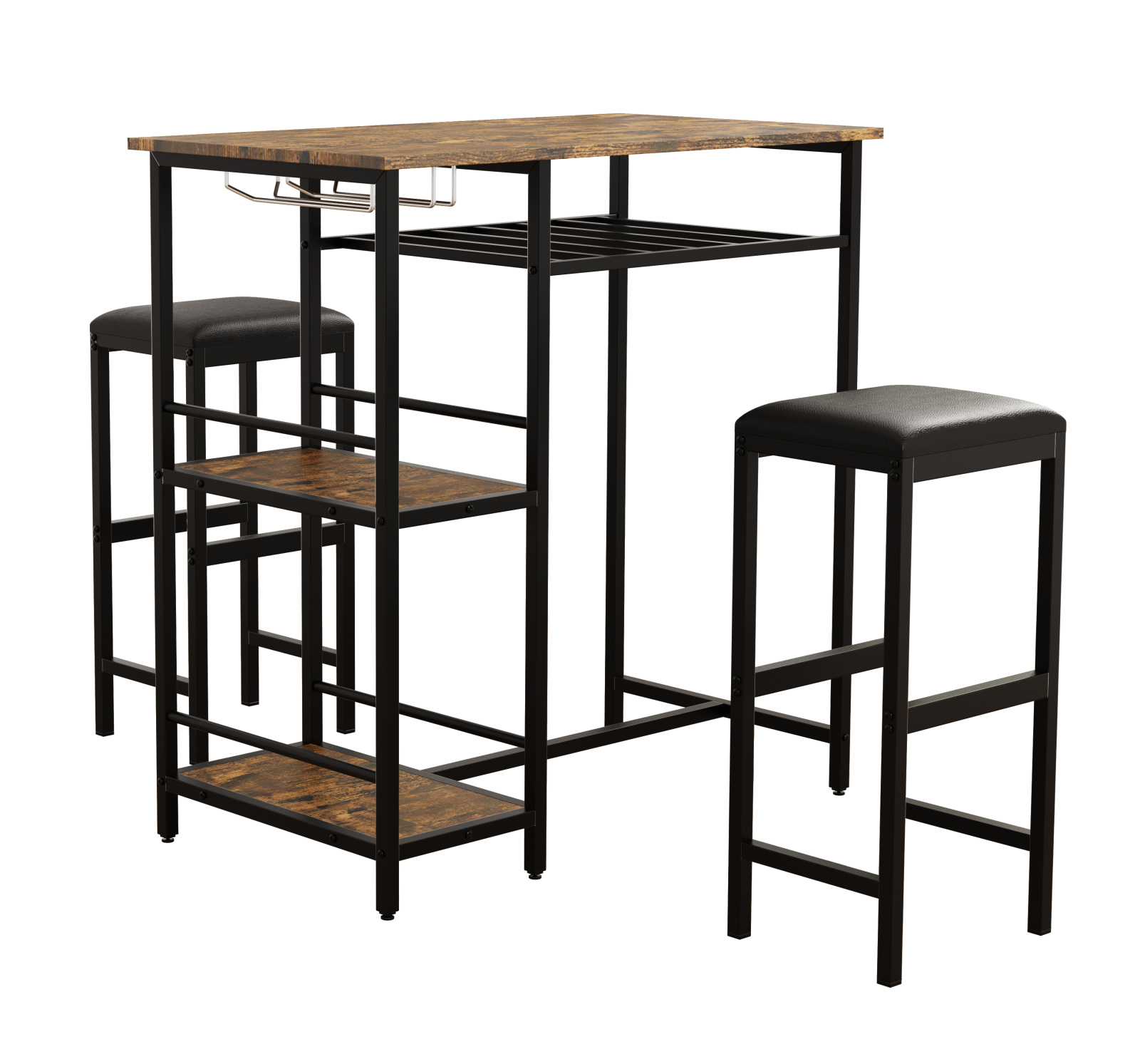3-teiliges Bartisch-Set KOLARI - schwarz - Eiche Vintage