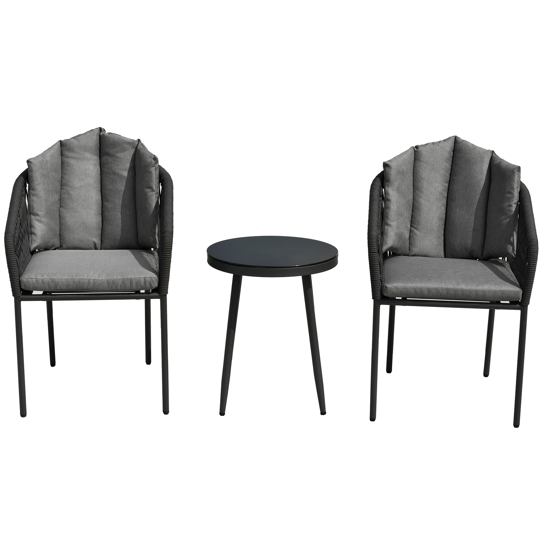 3-teiliges Bistro-Set - anthrazit-grau - Seilgeflecht - mit Kissen