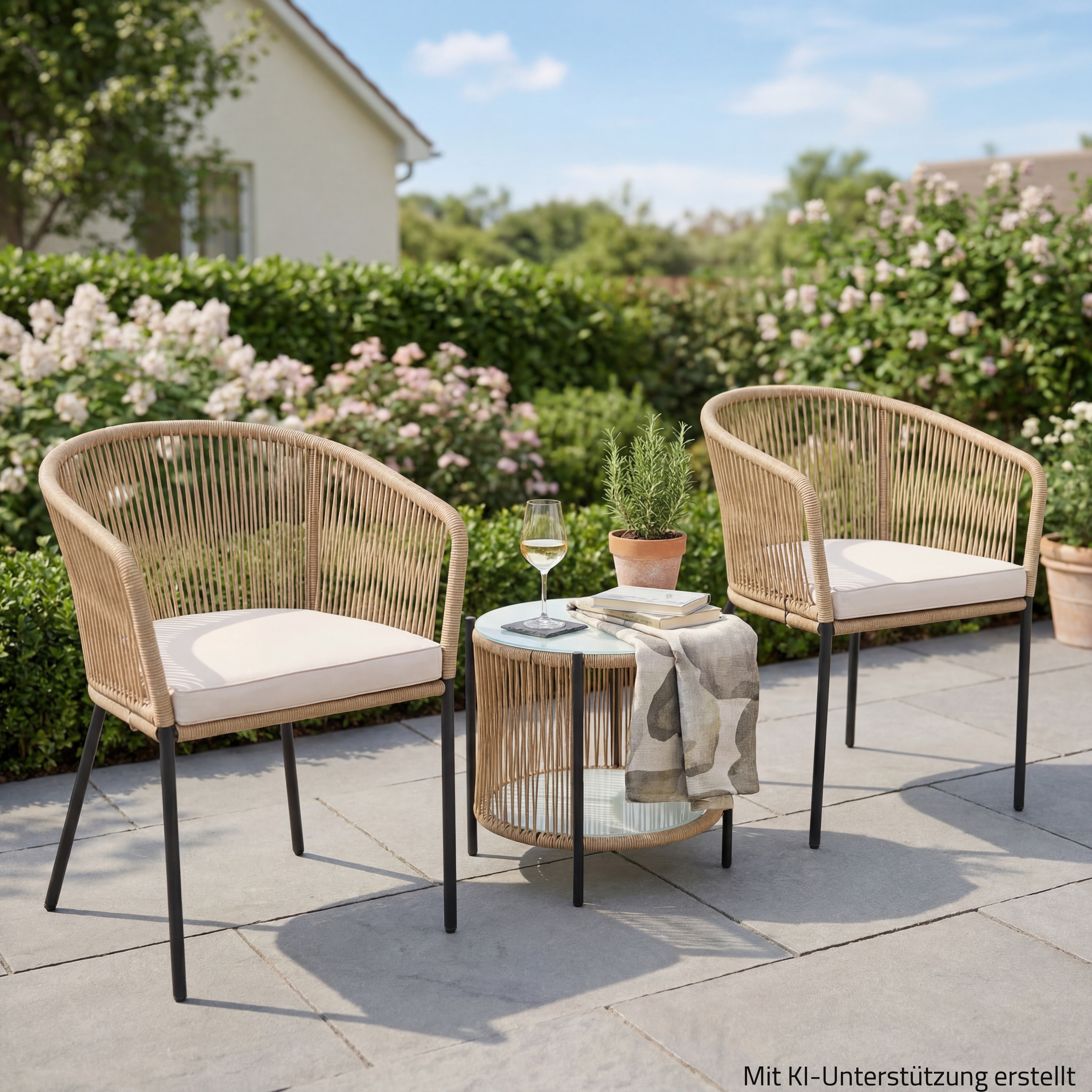 3-teiliges Bistro-Set - beige - mit Polstern
