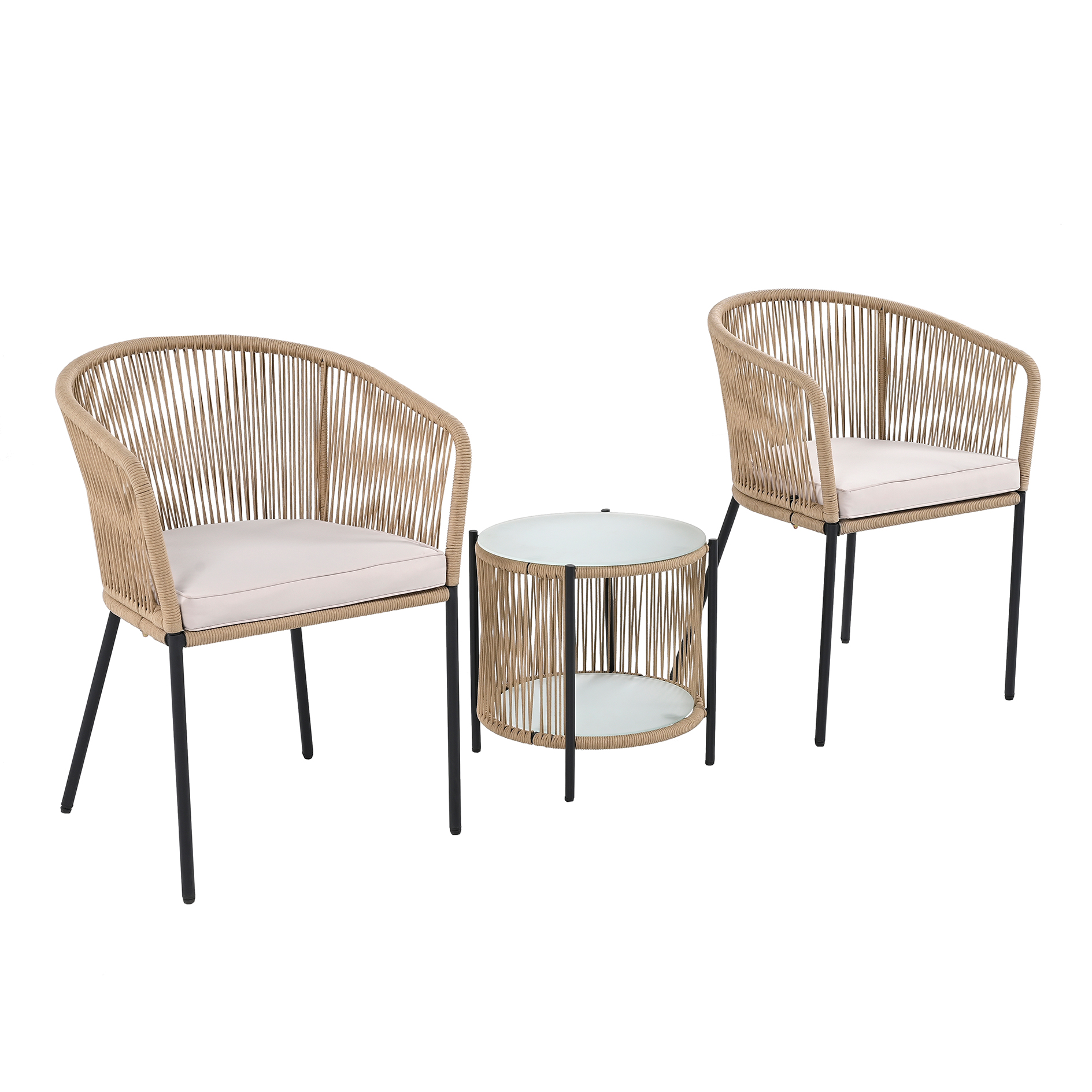 3-teiliges Bistro-Set - beige - mit Polstern