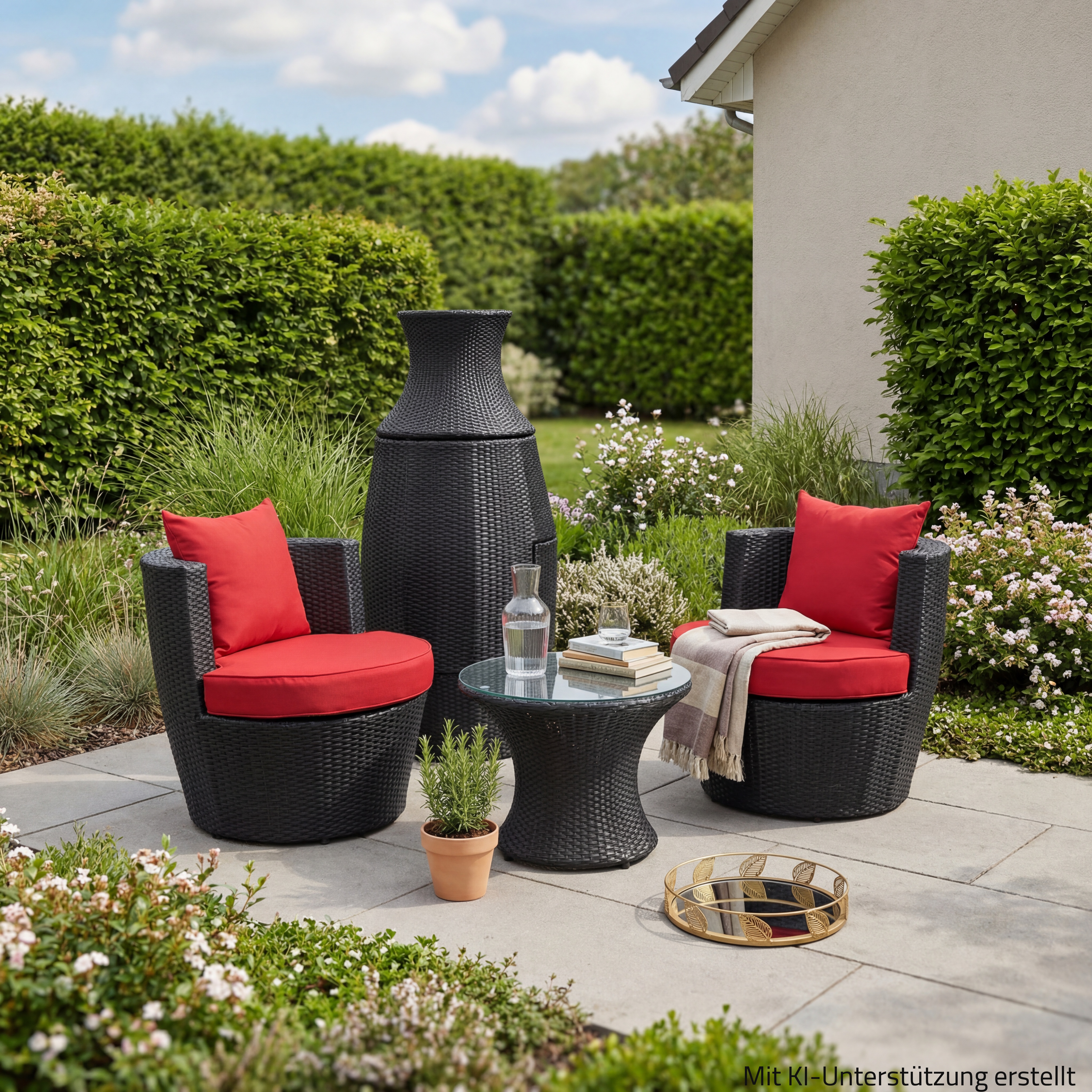 3-teiliges Club-Set LINZ - schwarz - Polyrattan - stapelbar