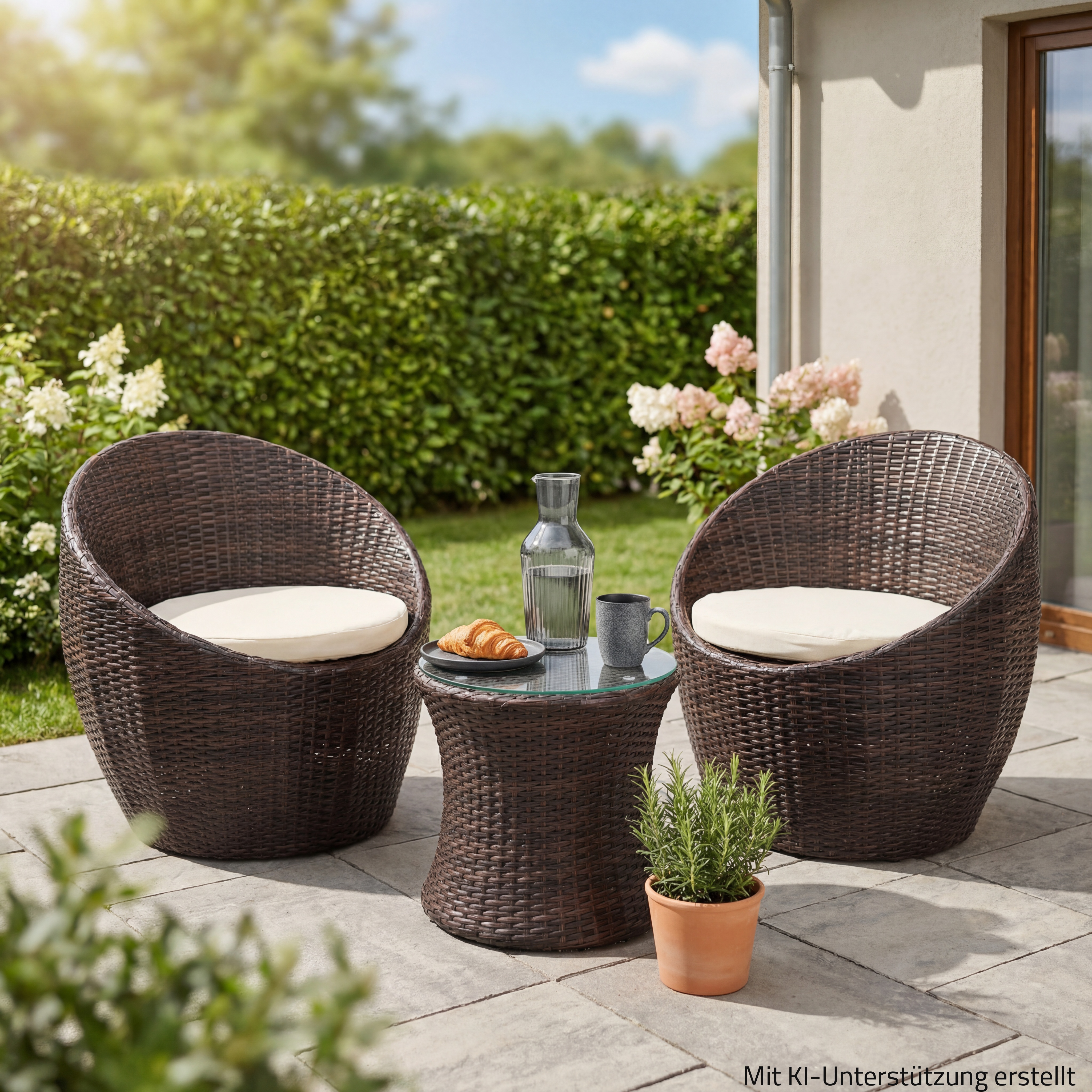 3-teiliges Garten-Lounge-Set - braun - mit Sitzkissen
