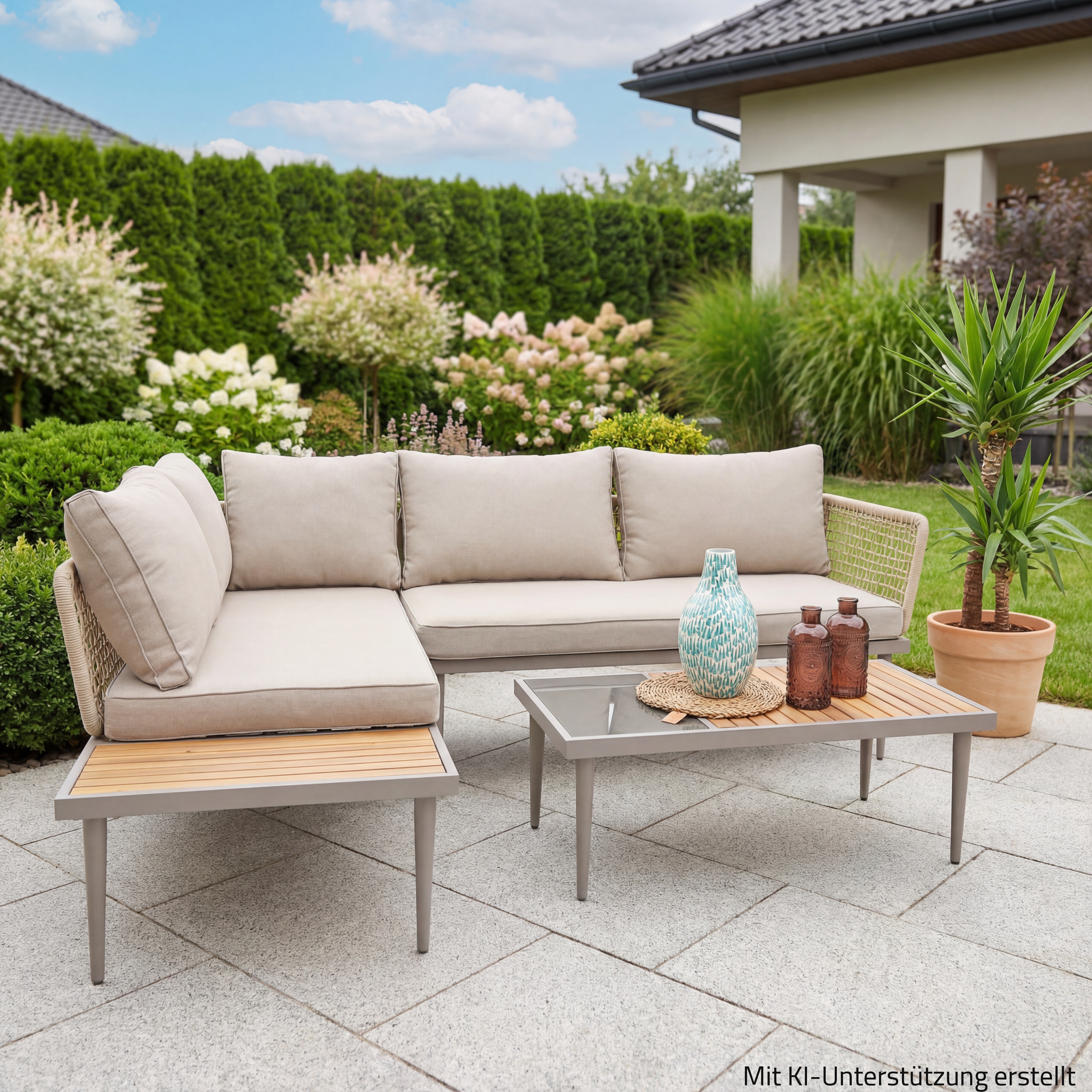 3-teiliges Gartenlounge-Set - beige - Metall - Acaia Hybrid