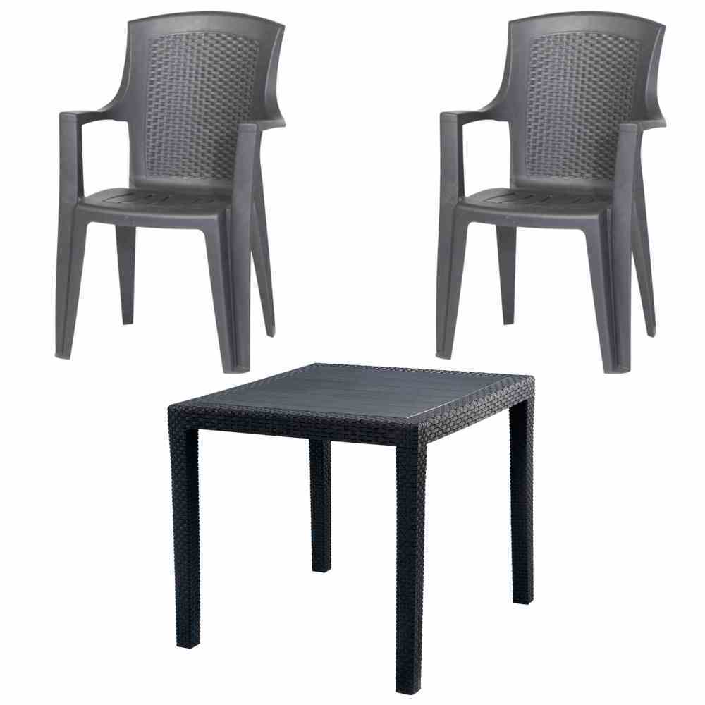 3-teiliges Gartenmöbel-Set - anthrazit - Kunststoff