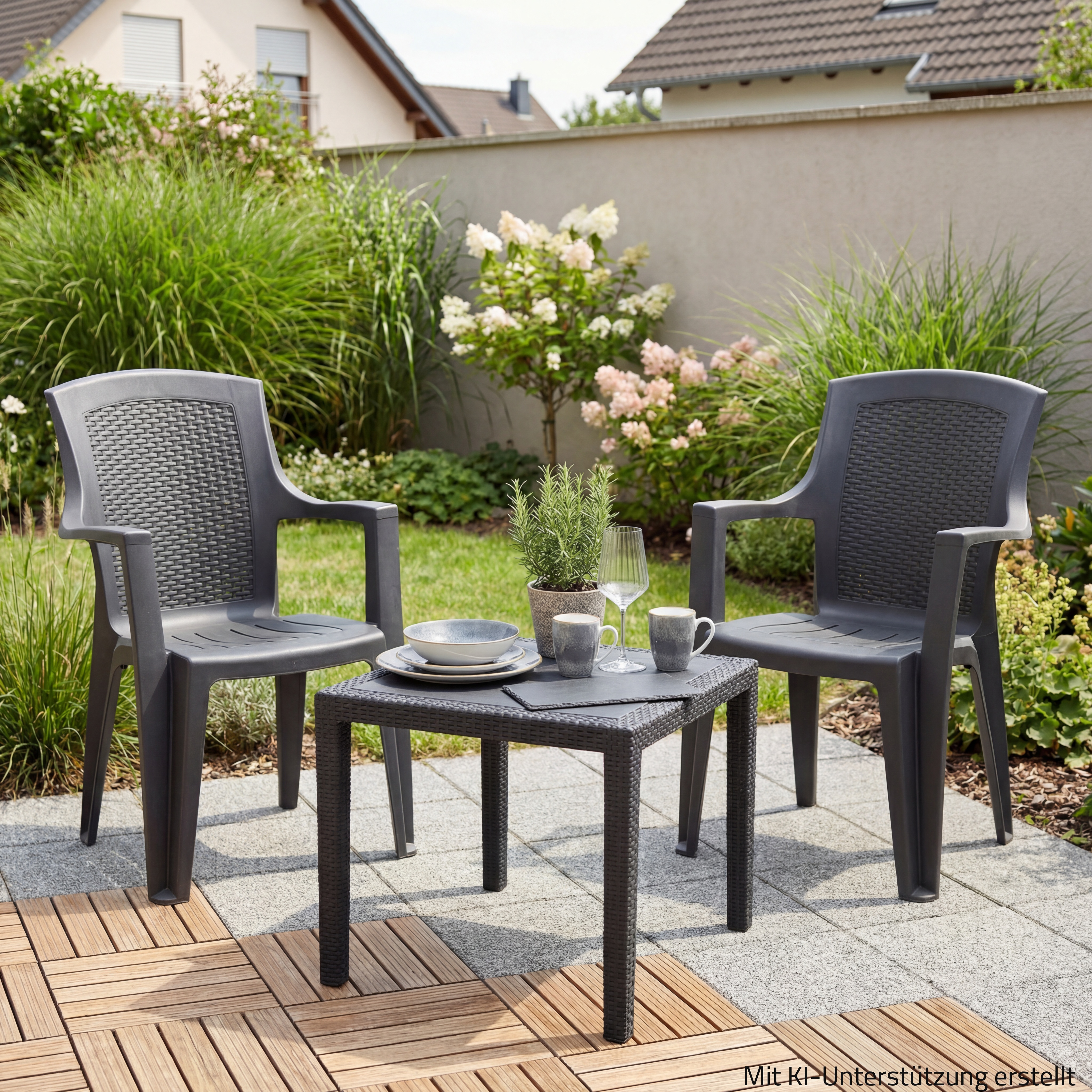 3-teiliges Gartenmöbel-Set - anthrazit - Kunststoff