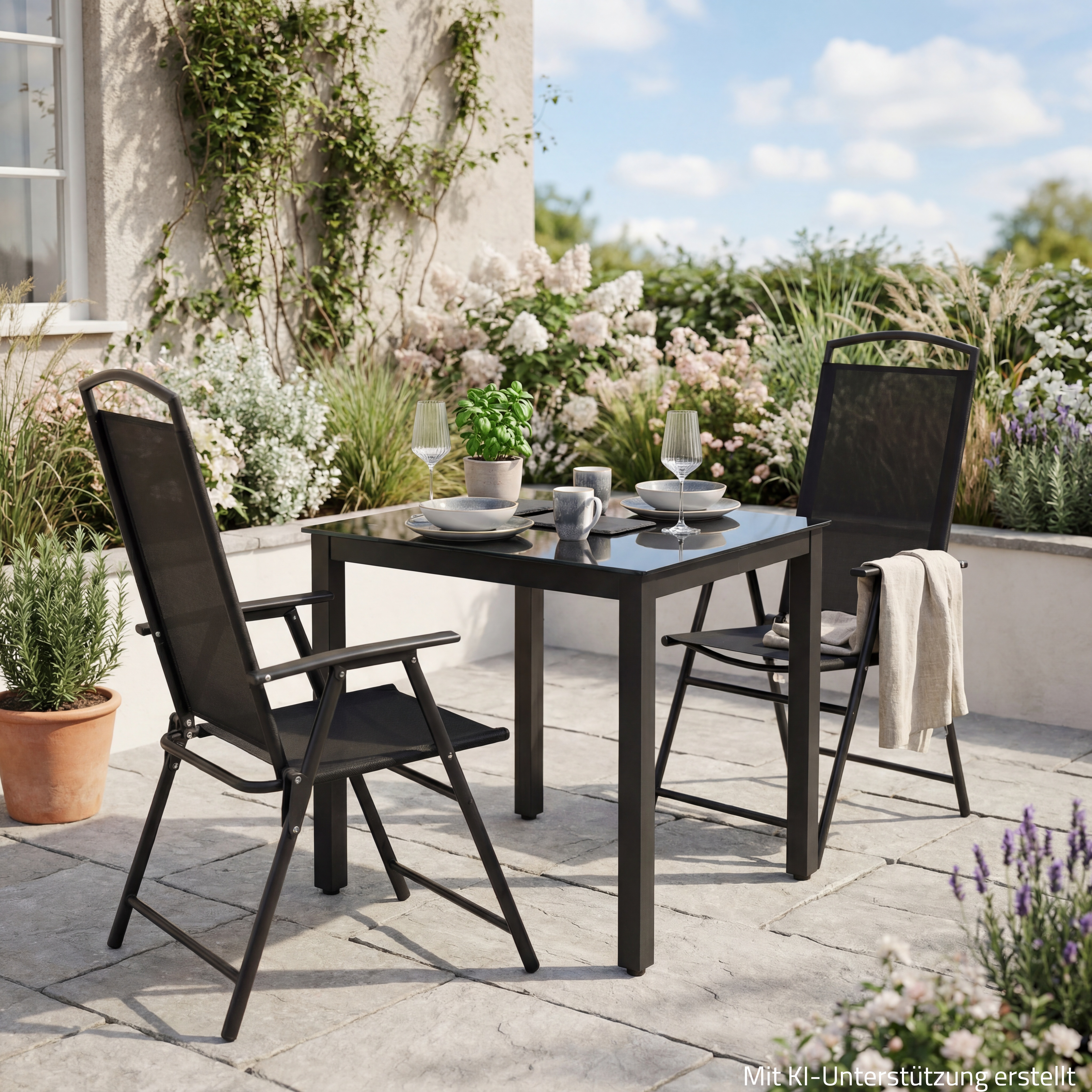 3-teiliges Gartenmöbel-Set - anthrazit-schwarz - Glasplatte