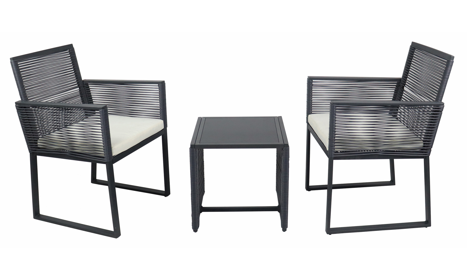 3-teiliges Gartenmöbel-Set FIDOLA - schwarz - Polyrattangeflecht - mit Kissen