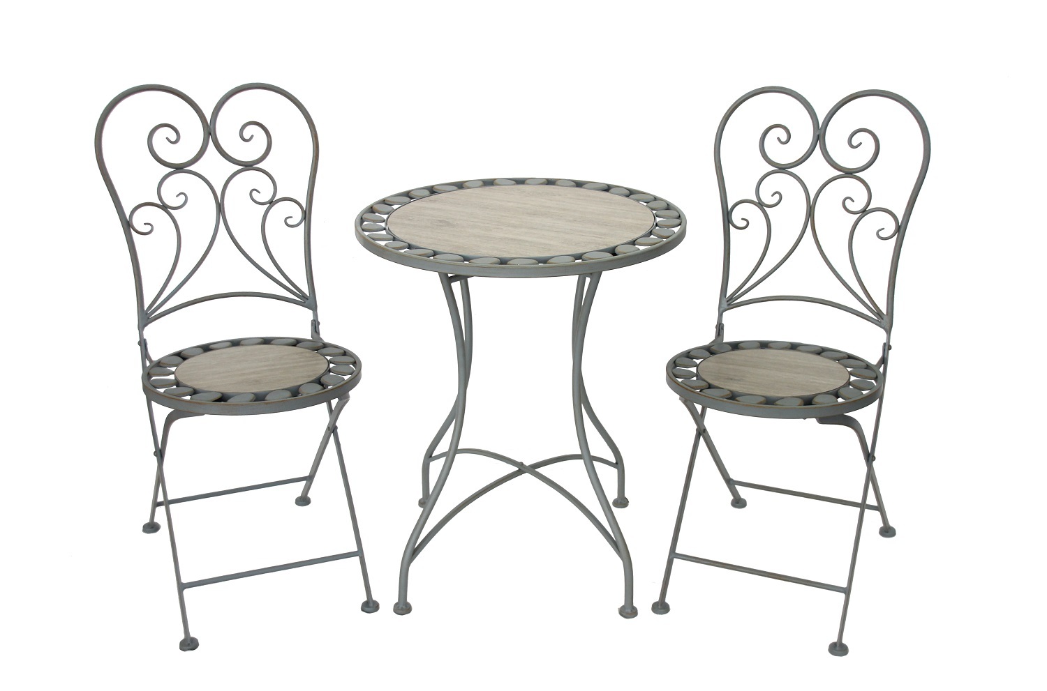 3-teiliges Gartenmöbel-Set - grau - Mosaik - Tisch Ø 60 cm