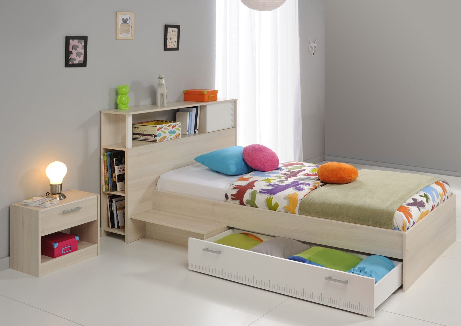 3-teiliges Jugendzimmer CHARLY 17 - Akazie-weiß - mit Anstellregal