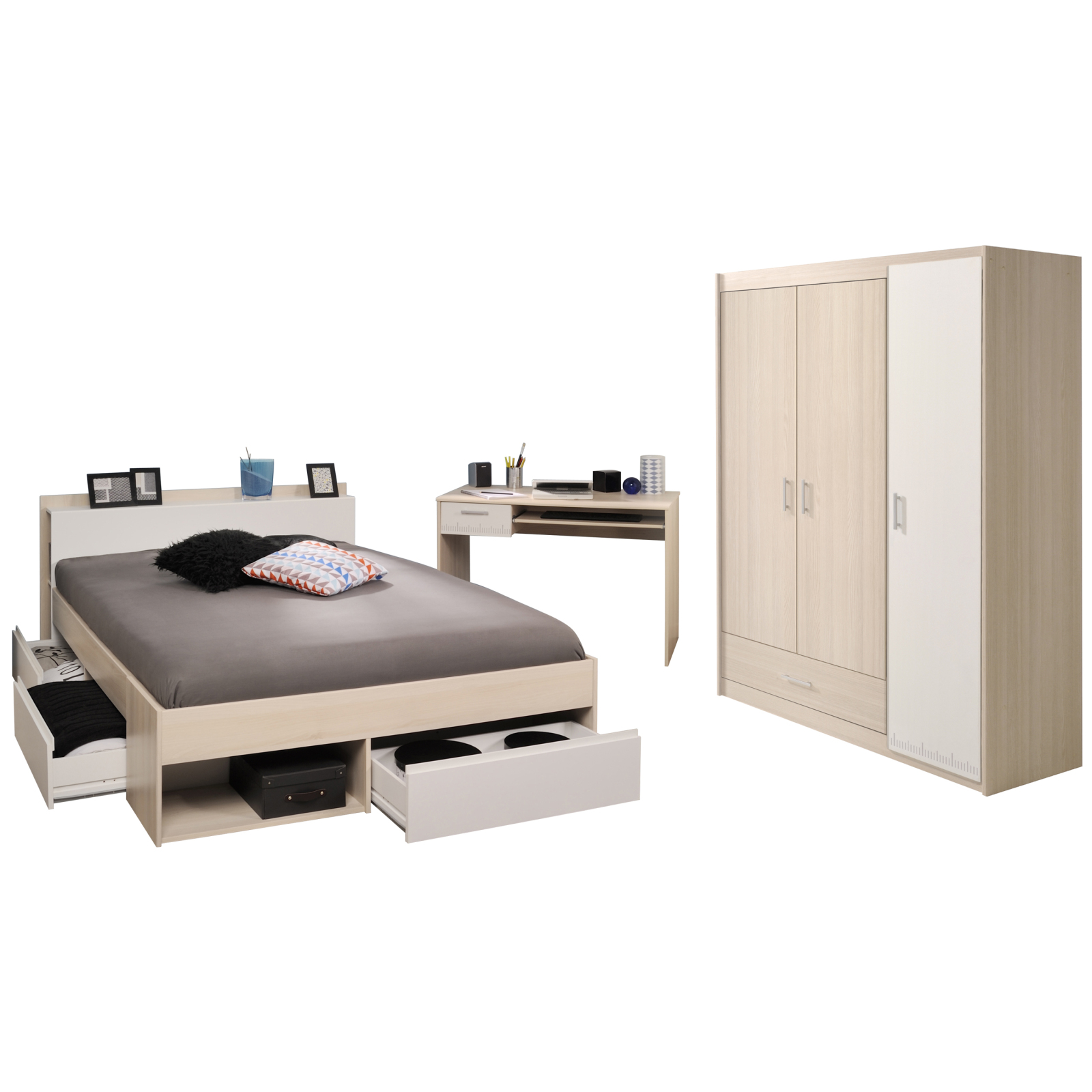 3-teiliges Jugendzimmer-Set MOST 73 - Akazie-weiß - 140x200 cm