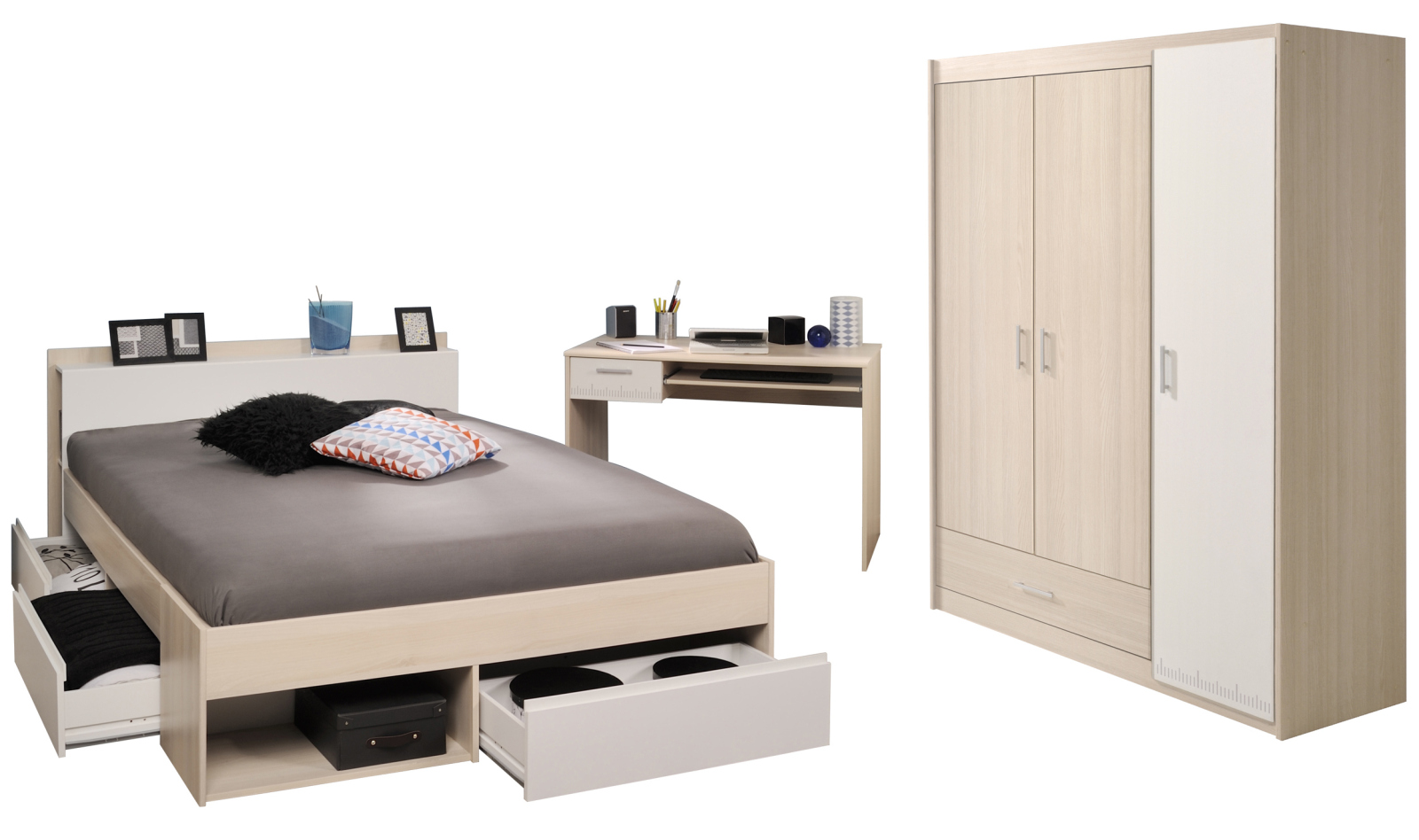 3-teiliges Jugendzimmer-Set MOST 74 - Akazie-weiß - 160x200 cm