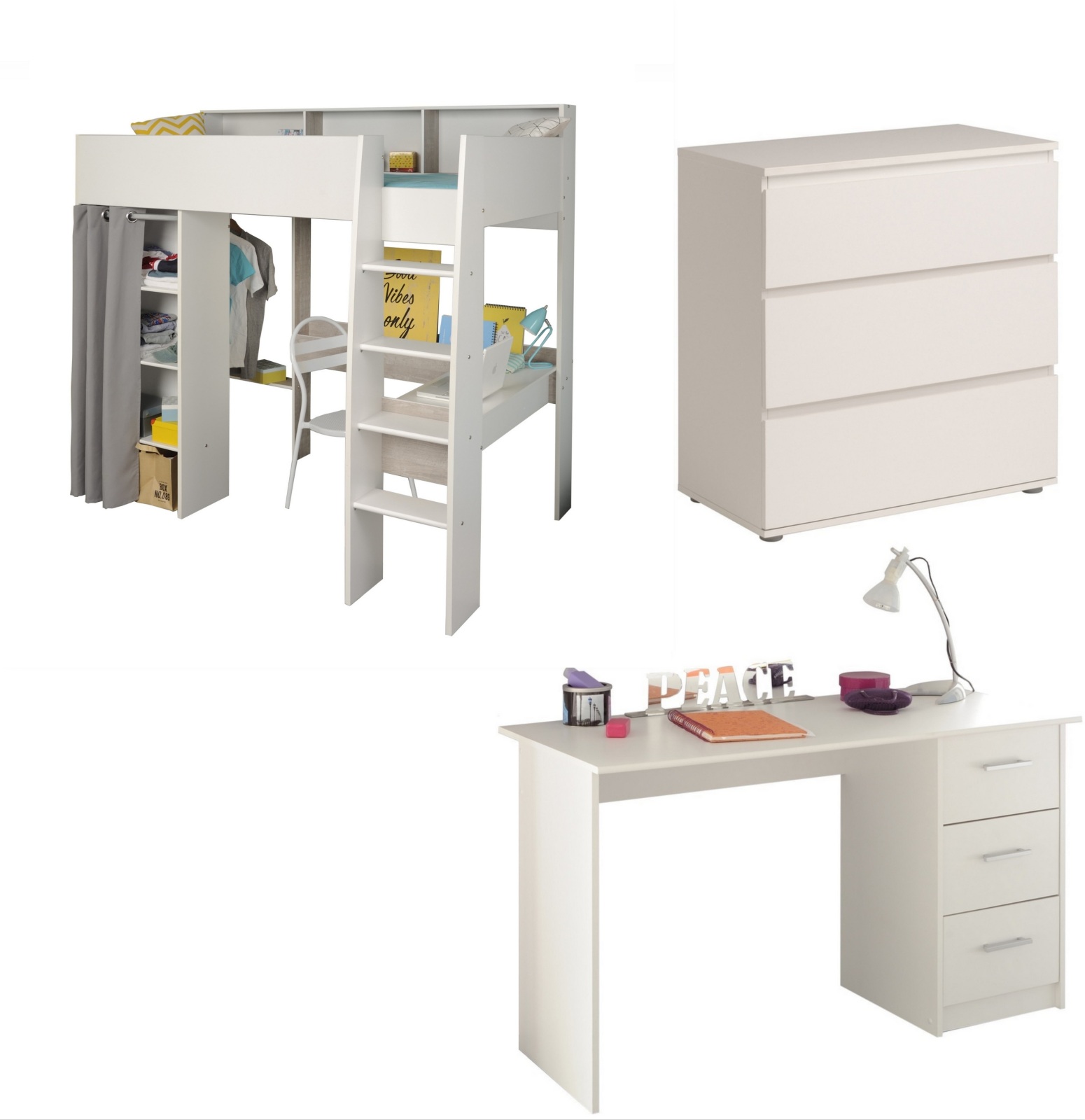 3-teiliges Jugenzimmer TAYLOR 15 - weiß-grau