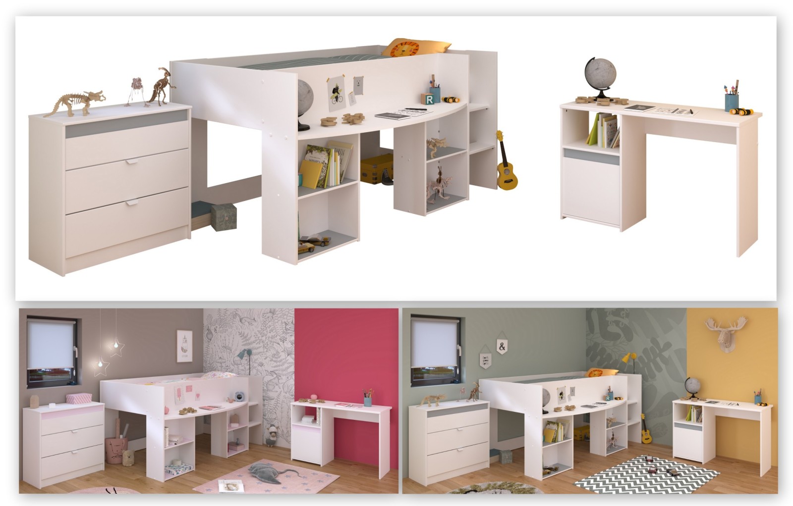 3-teiliges-Kinderzimmer-Set PIROUETTE 15 - weiß