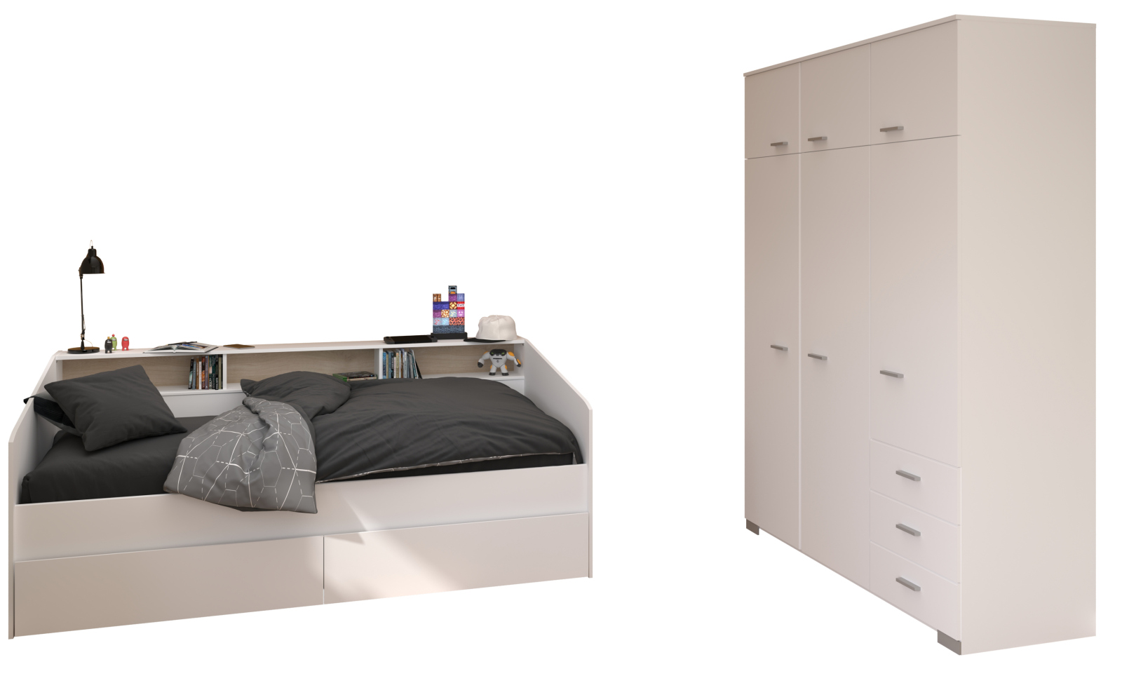 3-teiliges Kinderzimmer SLEEP 43 - weiß - mit 2 Bettschubkästen