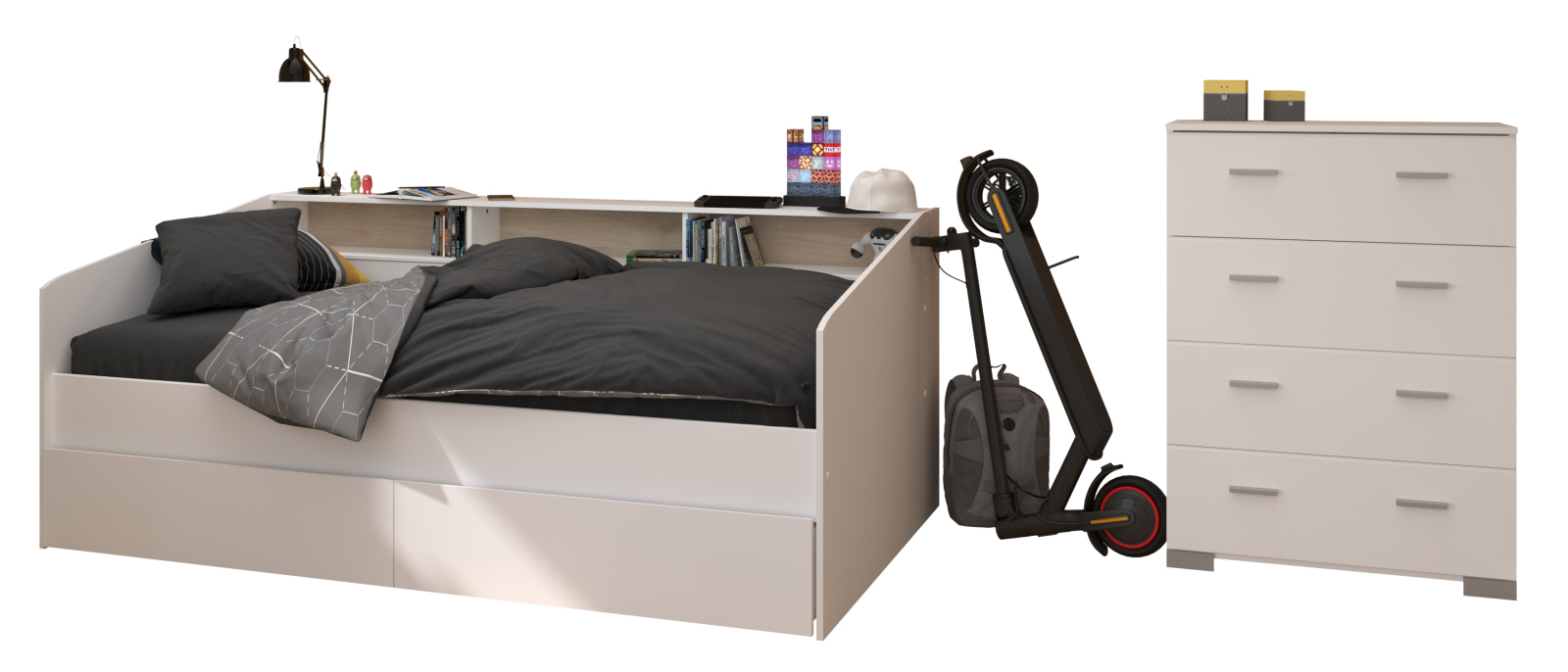 3-teiliges Kinderzimmer SLEEP 45 - weiß - mit 2 Bettschubkästen
