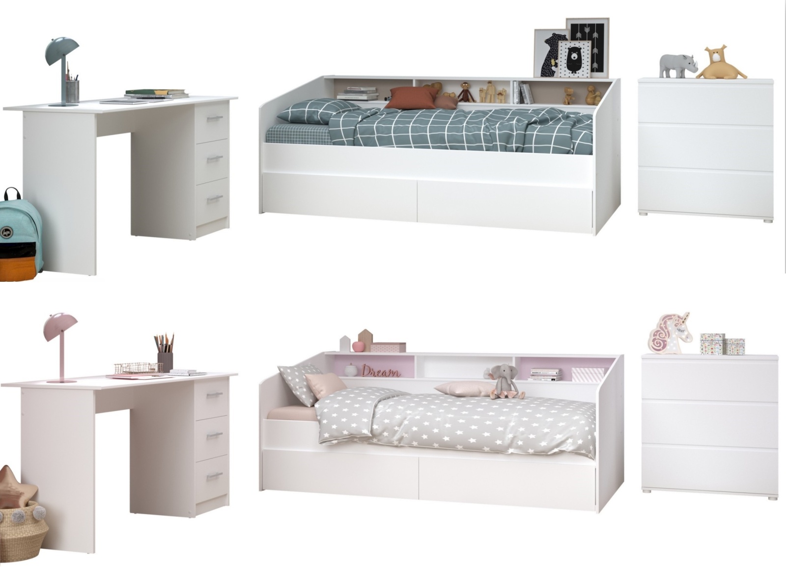 3-teiliges Kinderzimmer SLEEP - weiß - 90x200 cm