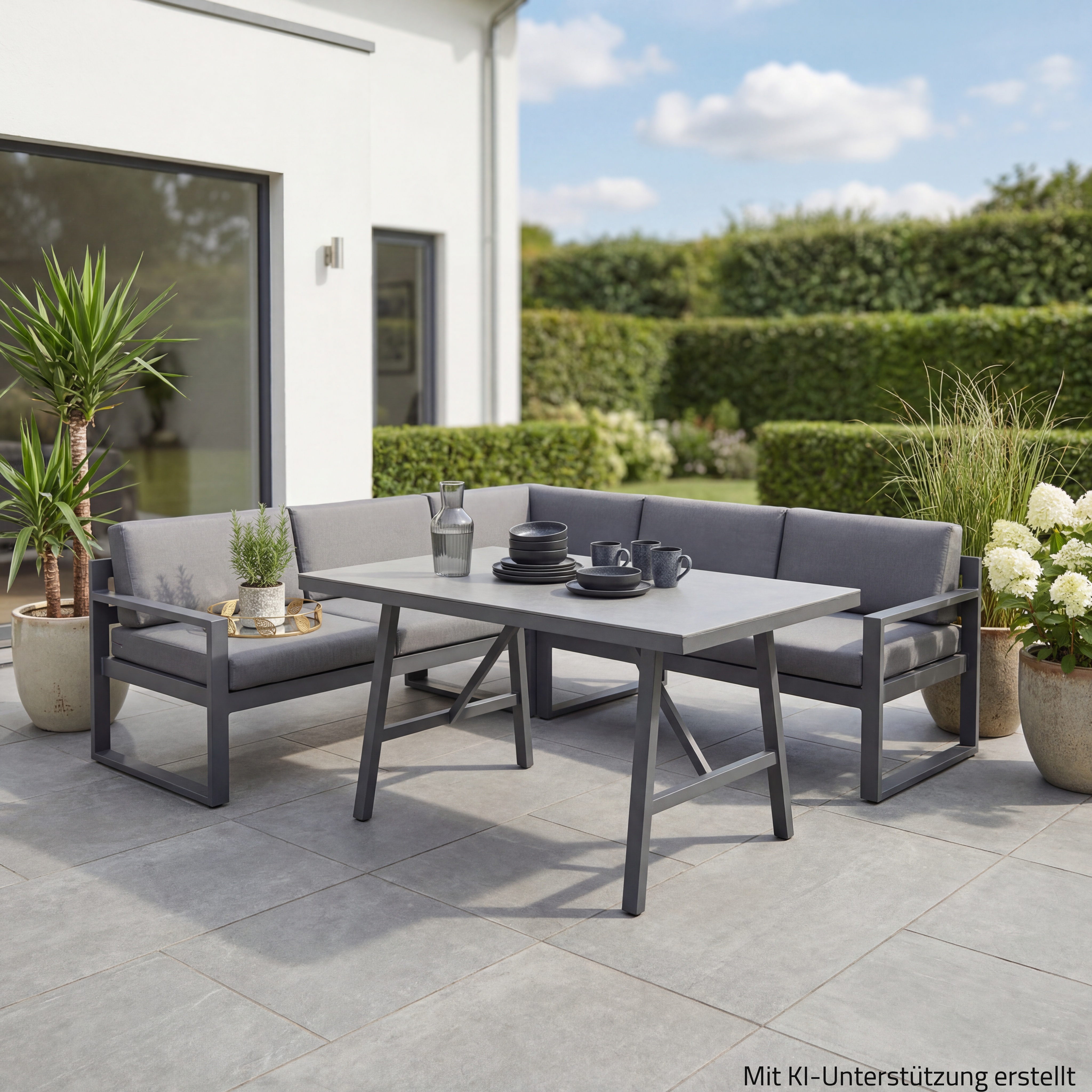 3-teiliges Lounge-Gartenmöbel-Set - anthrazit-grau - mit Polster