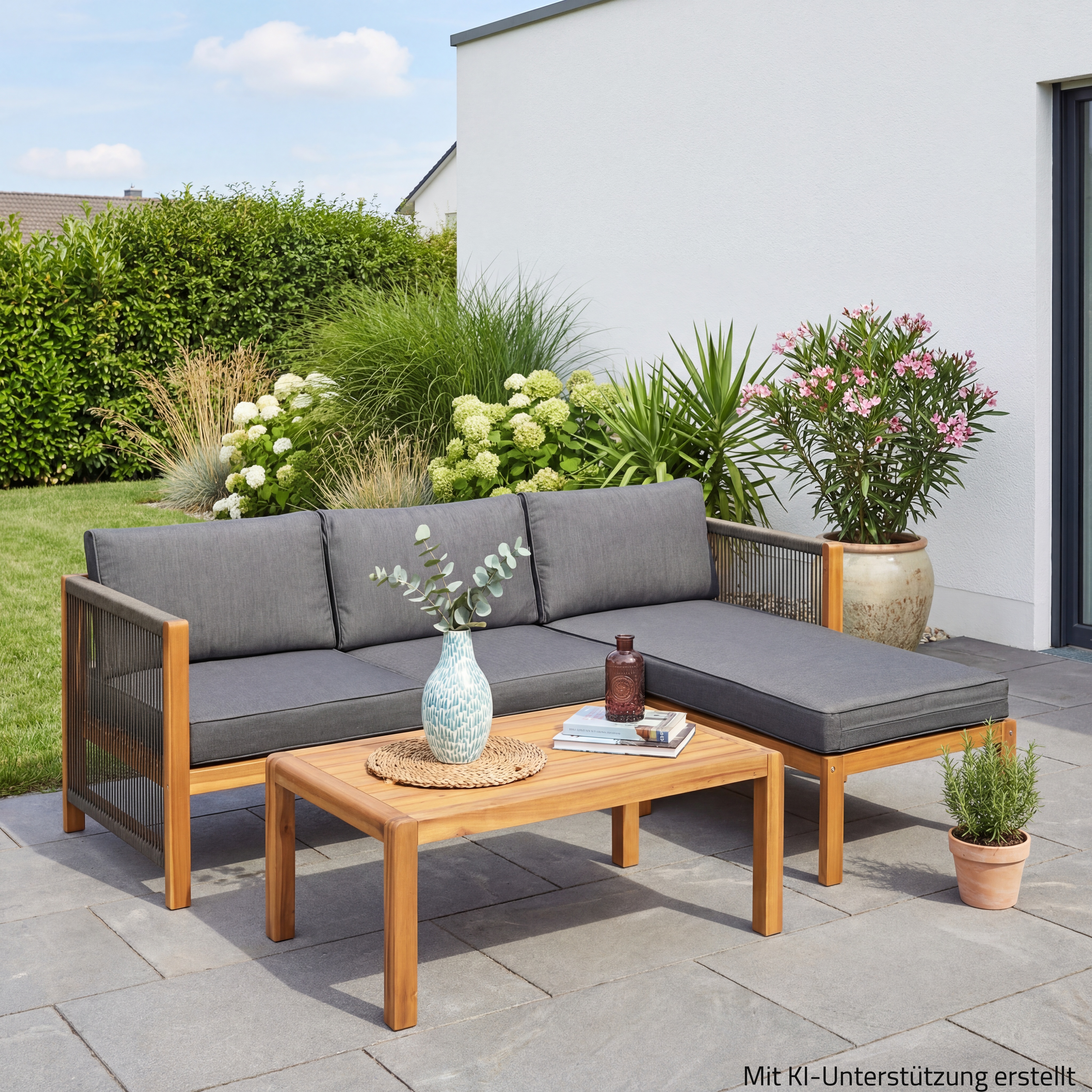 3-teiliges Lounge-Set - grau - Akazie massiv - 200 cm