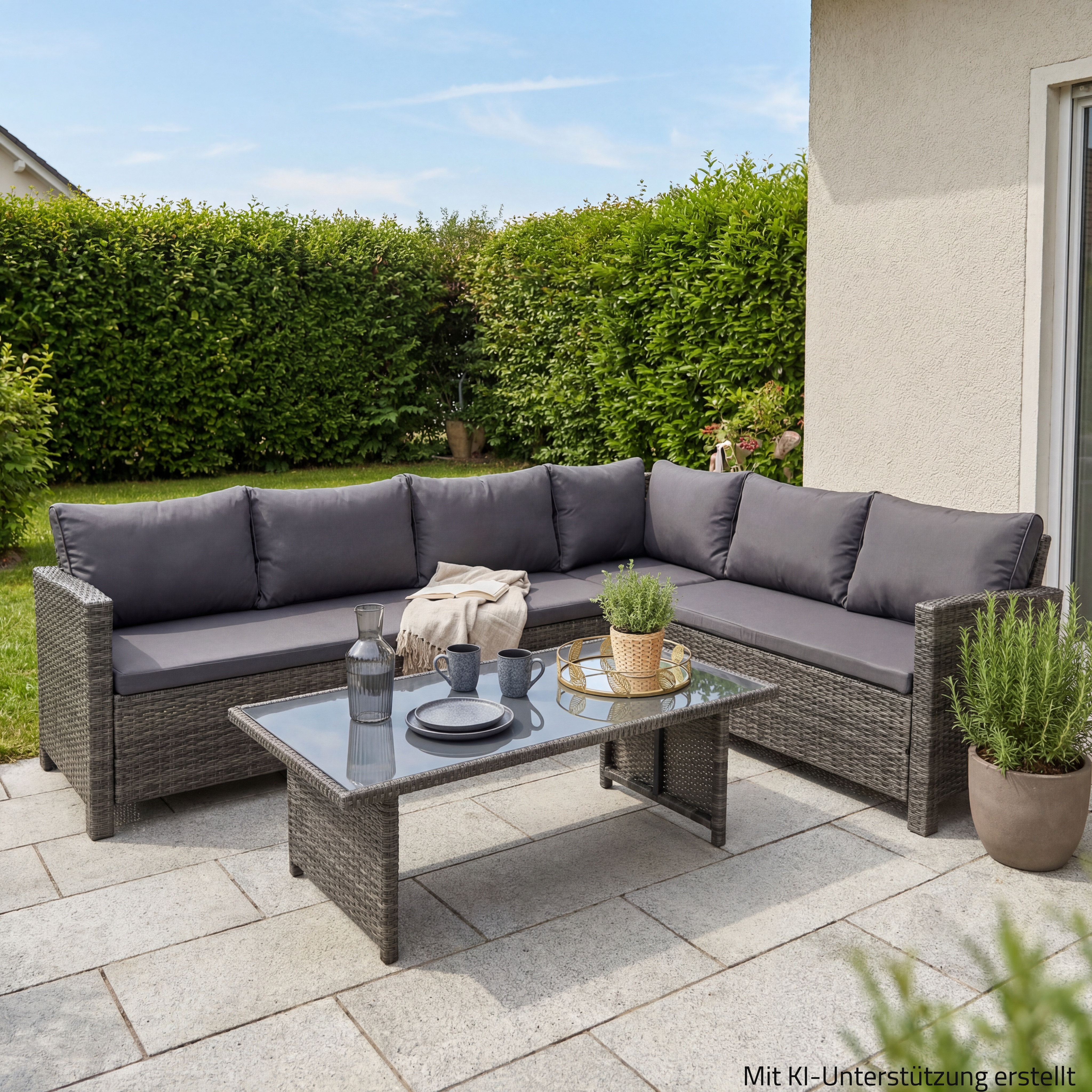 3-teiliges Lounge-Set - grau - mit Kissen