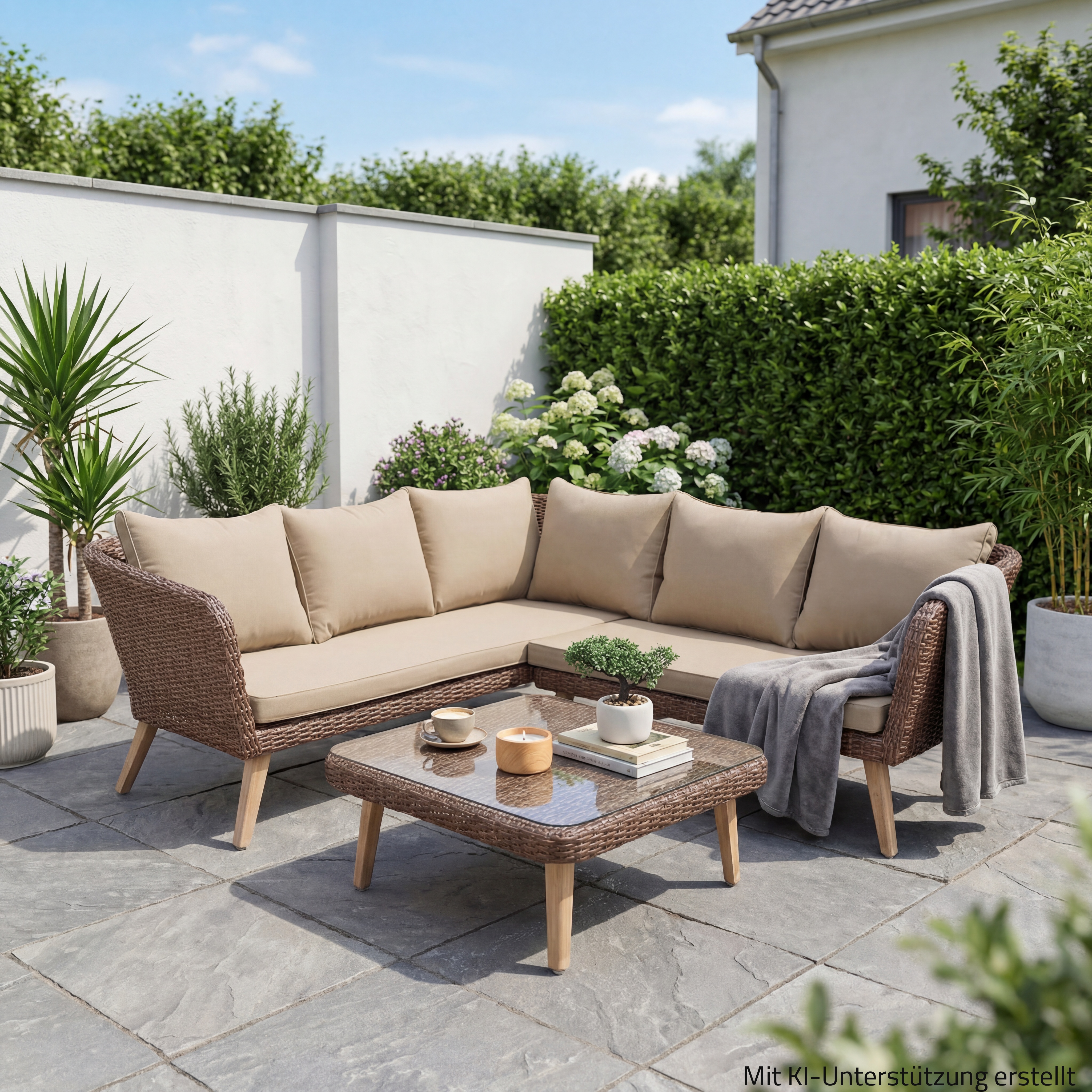 3-teiliges Lounge-Set PAMPLONA - braun - mit Kissen