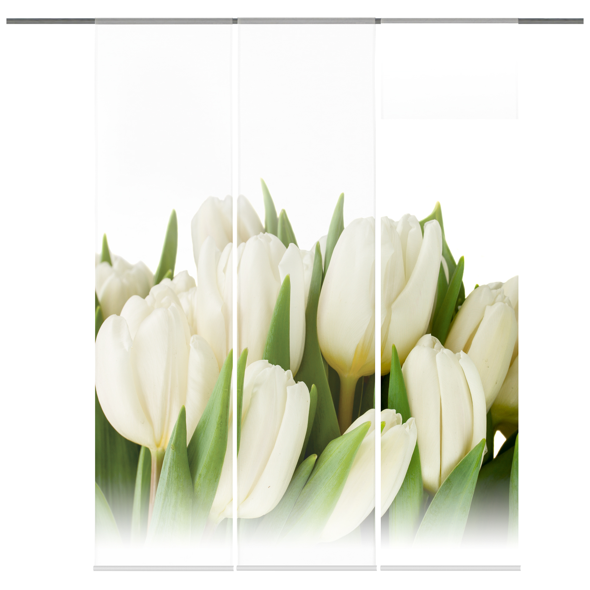 3-teiliges Schiebevorhang-Set TULPA - weiß-grün - je 60x245 cm