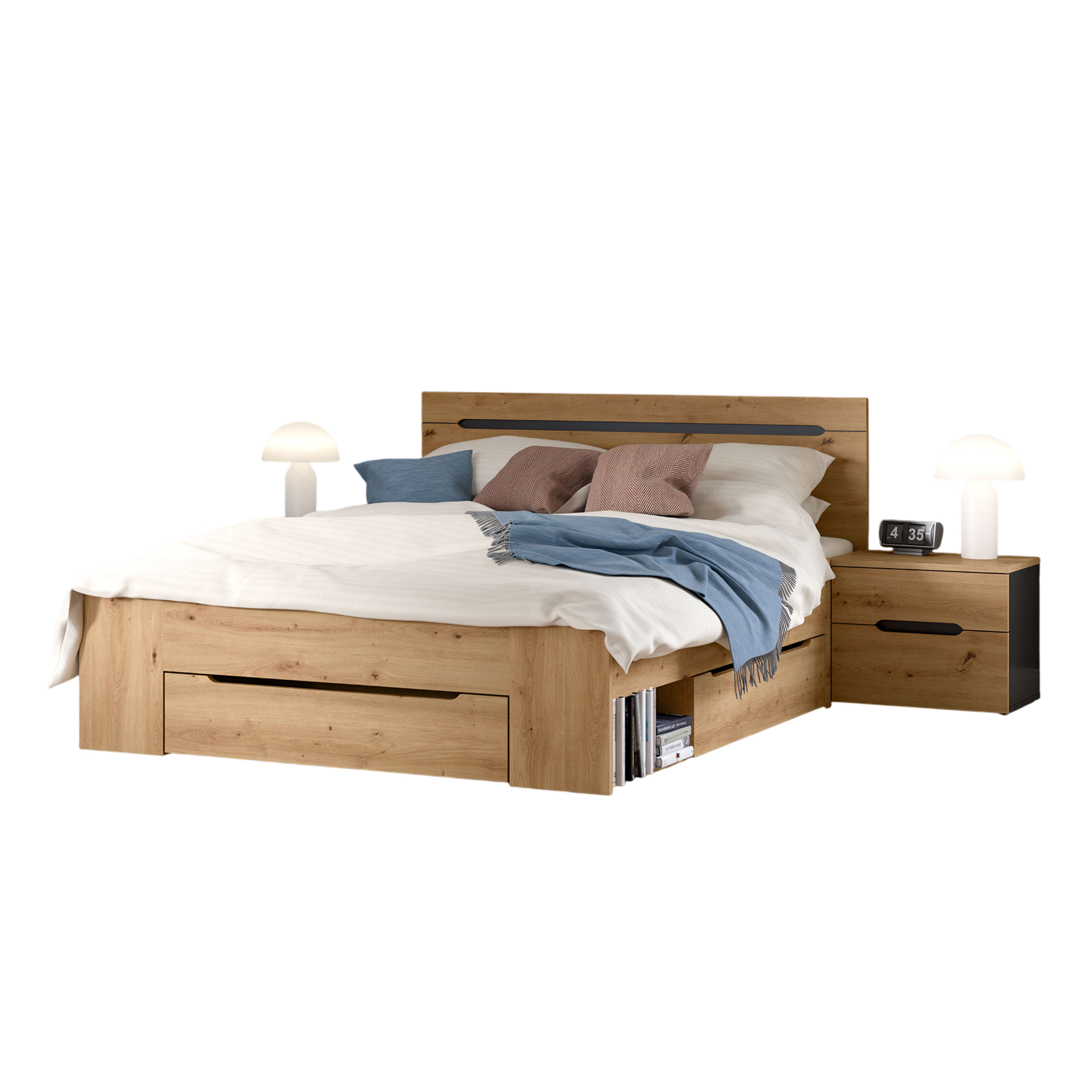 3-teiliges Schlafzimmer-Set CANU - Artisan Eiche - basaltgrau - 140x200 cm