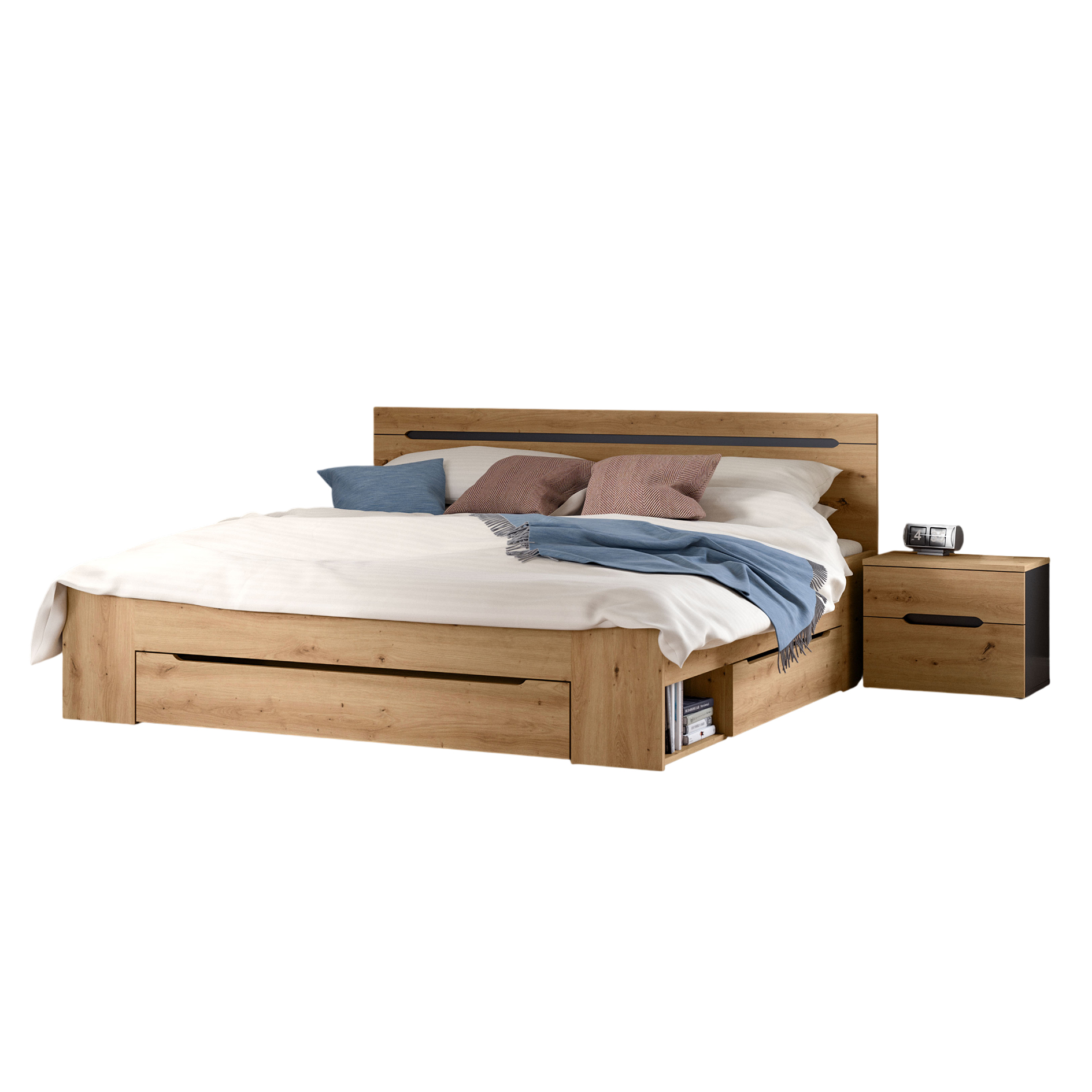 3-teiliges Schlafzimmer-Set CANU - Artisan Eiche - basaltgrau - 180x200 cm