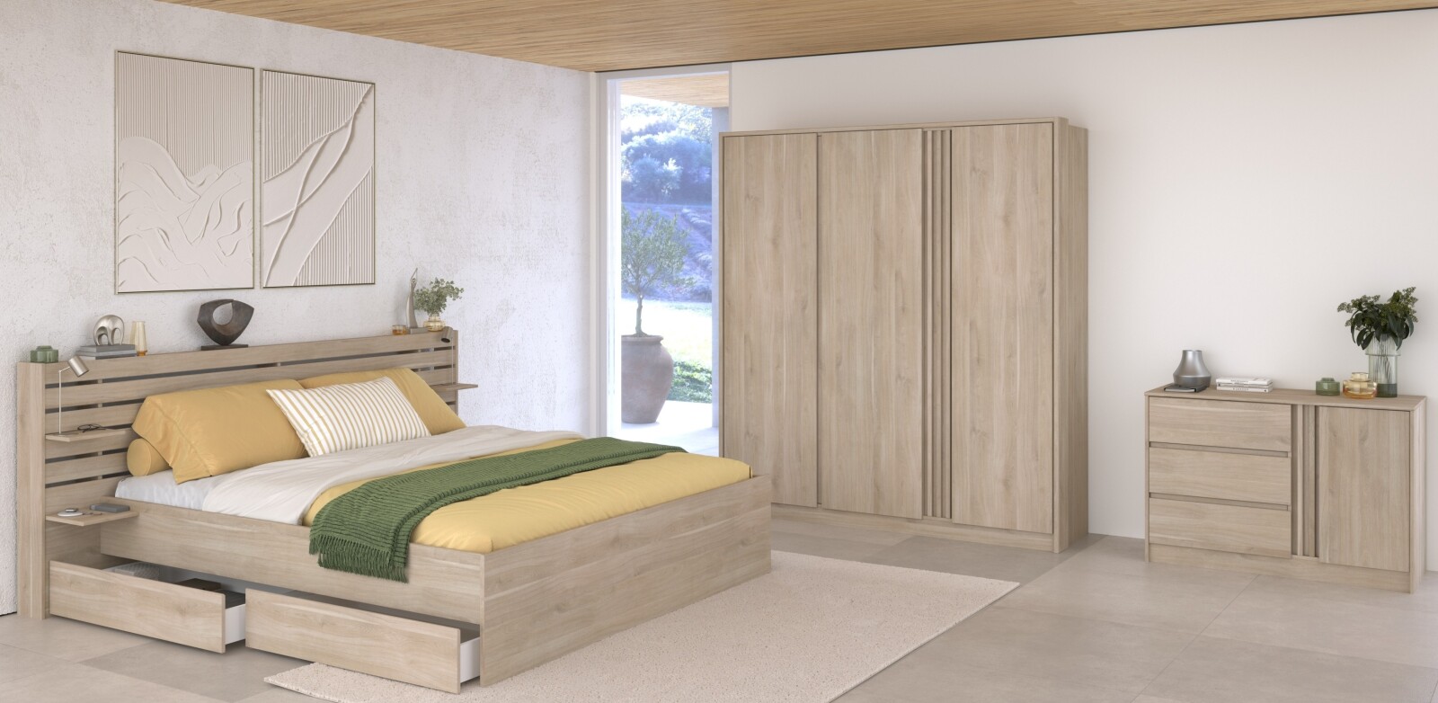 3-teiliges Schlafzimmer-Set ESCALE 22 - Japanische Eiche - 160x200 cm