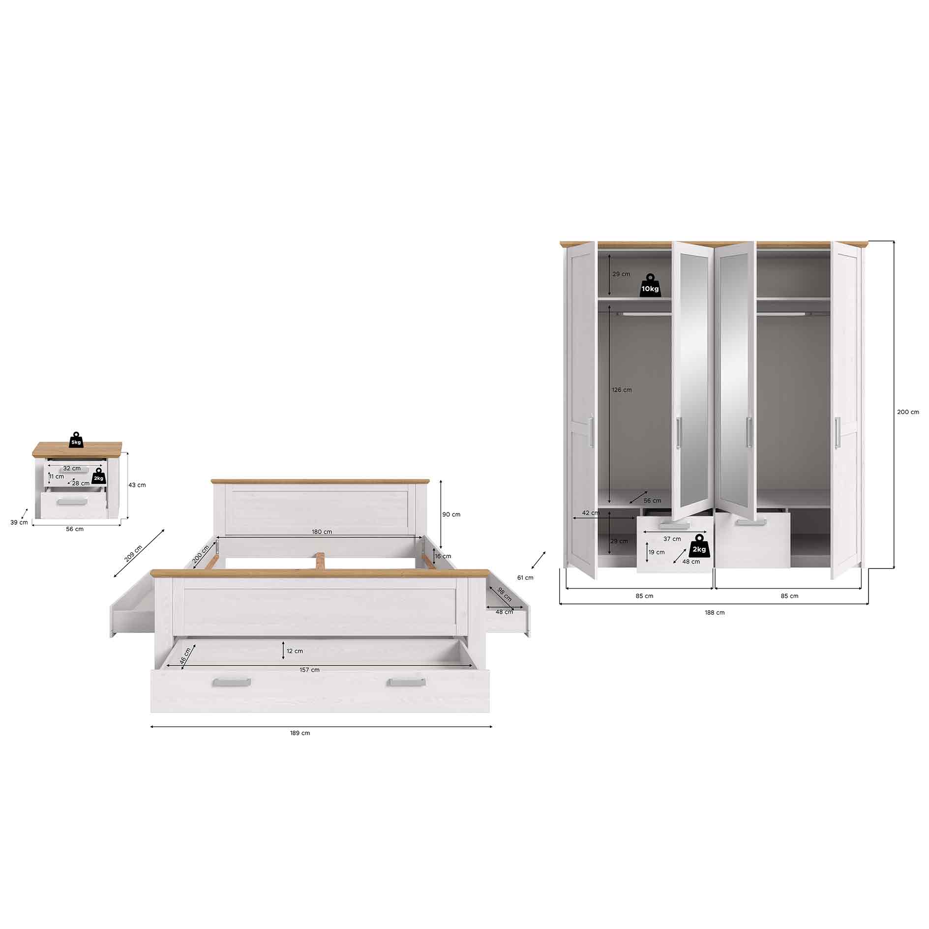 3-teiliges Schlafzimmer-Set VERONA - Sibiu Lärche - Artisan Eiche - mit Unterbettauszügen