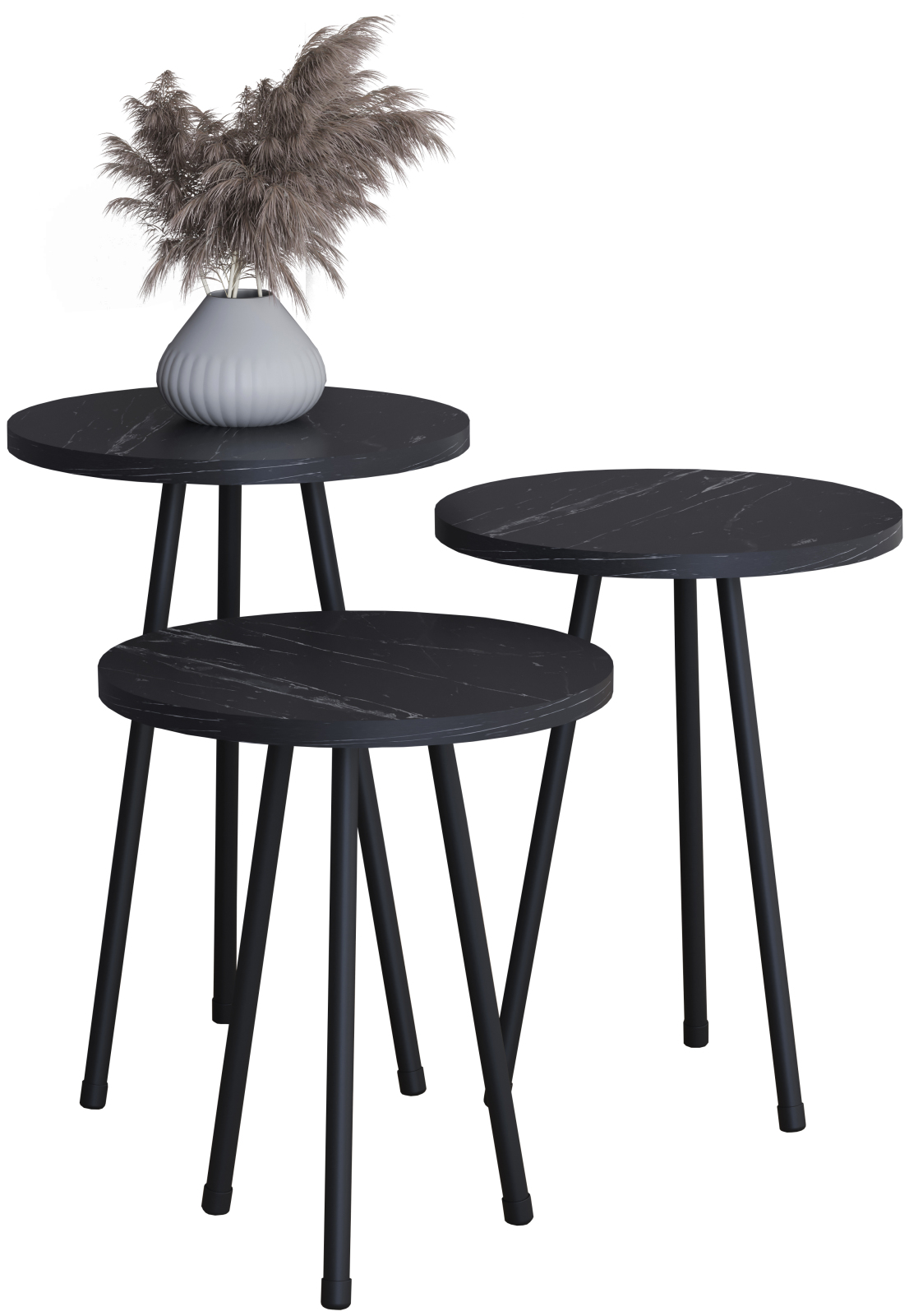 3-teiliges Set Beistelltisch MIROLA - schwarz - Marmoroptik