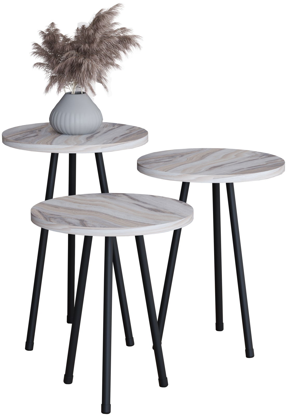 3-teiliges Set Beistelltisch MIROLA - weiß - Marmoroptik