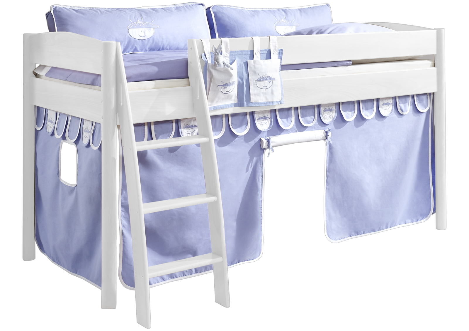 3-teiliges Stoffset - blau-weiß - für Halbhochbett und Etagenbett