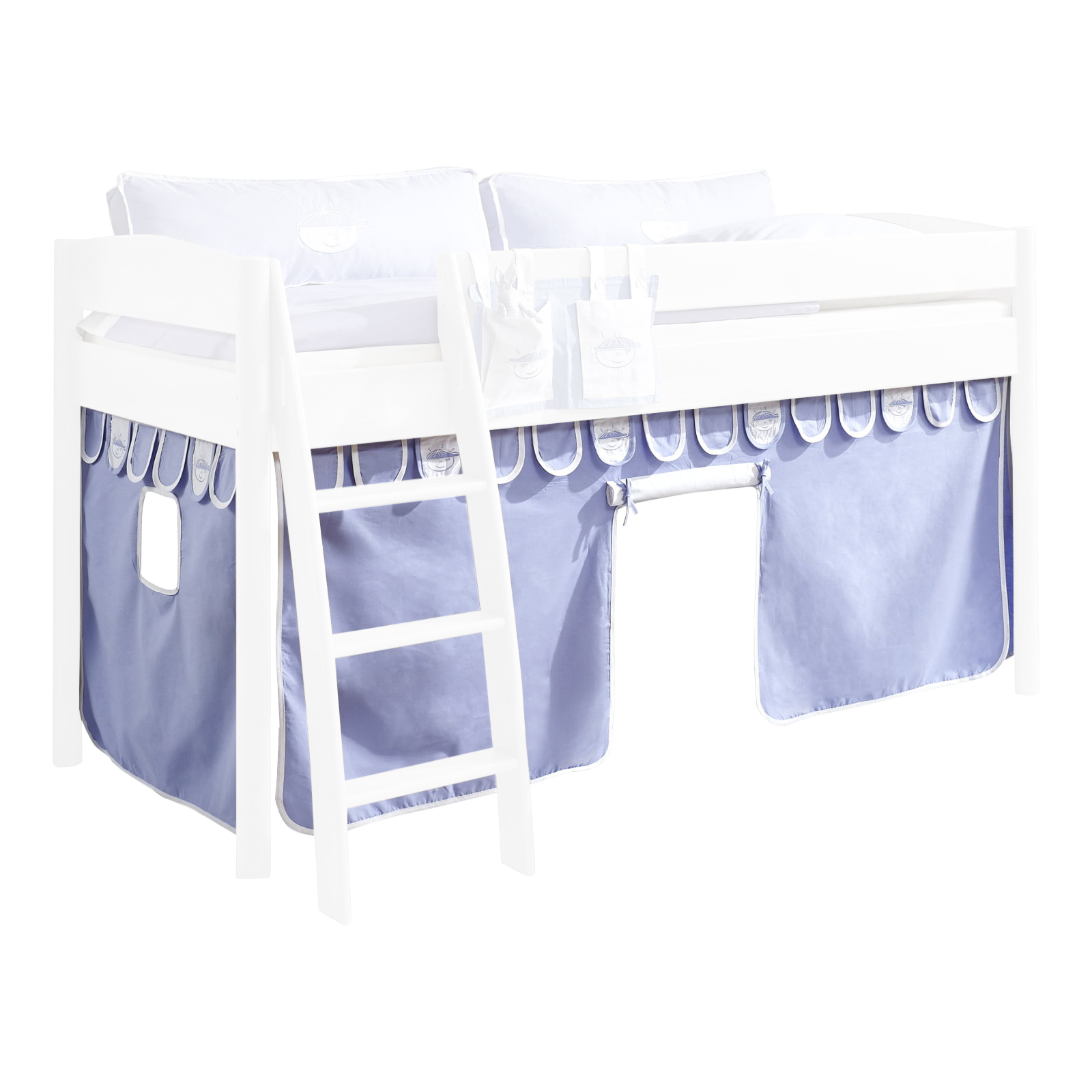 3-teiliges Stoffset - blau-weiß - für Halbhochbett und Etagenbett