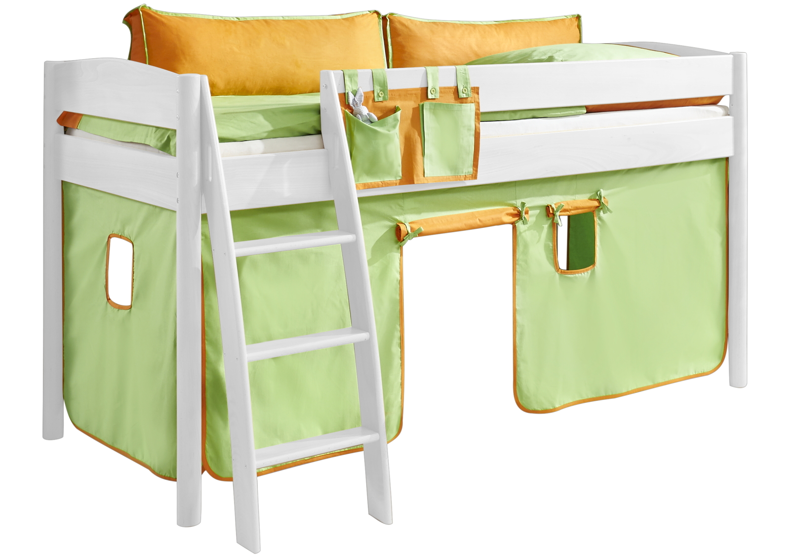 3-teiliges Stoffset - grün-orange - für Halbhochbett und Etagenbett