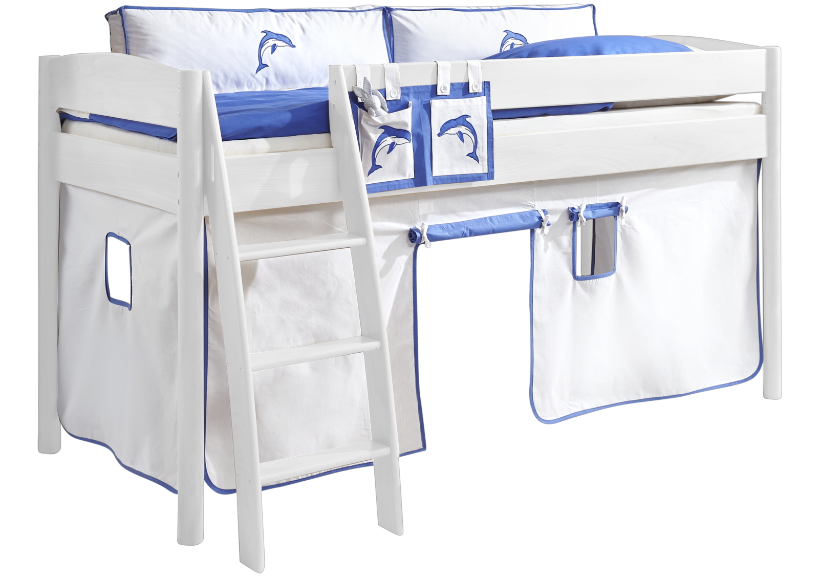 3-teiliges Stoffset - weiß-blau - für Halbhochbett und Etagenbett