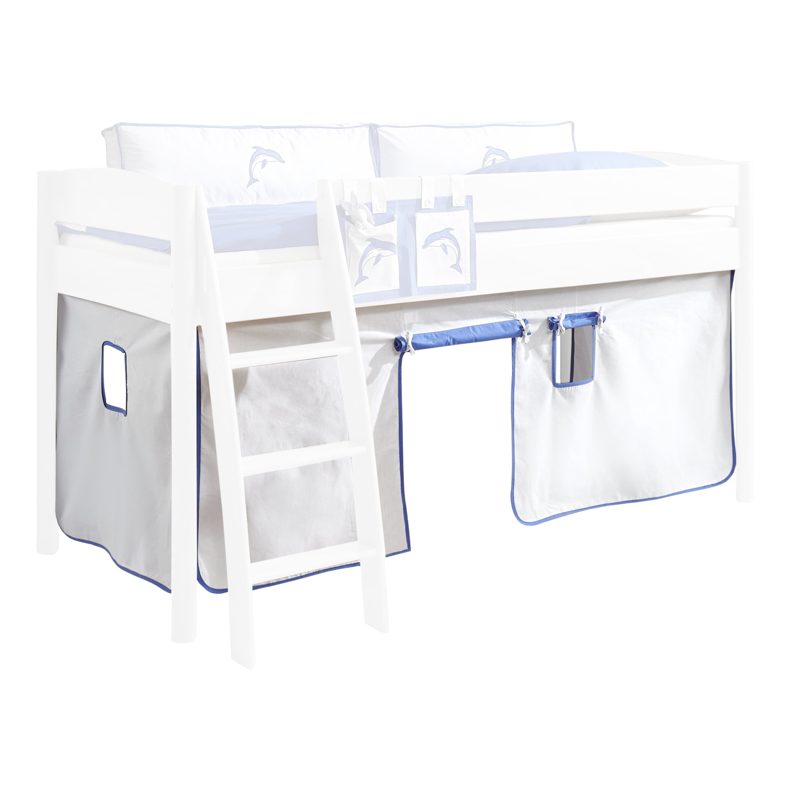 3-teiliges Stoffset - weiß-blau - für Halbhochbett und Etagenbett