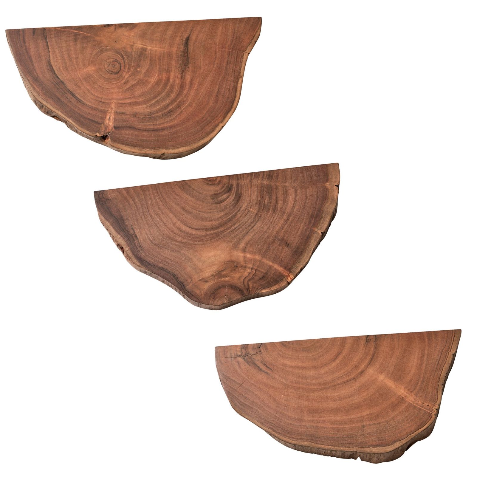 3-teiliges Wandregal-Set - braun - Akazie massiv