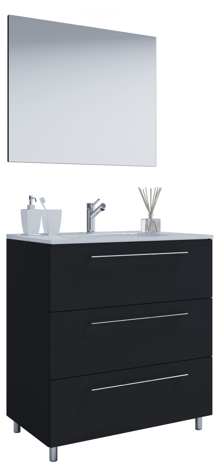 3-teiliges Waschplatz-Set BADINOS - schwarz - mit Spiegel - 60 cm