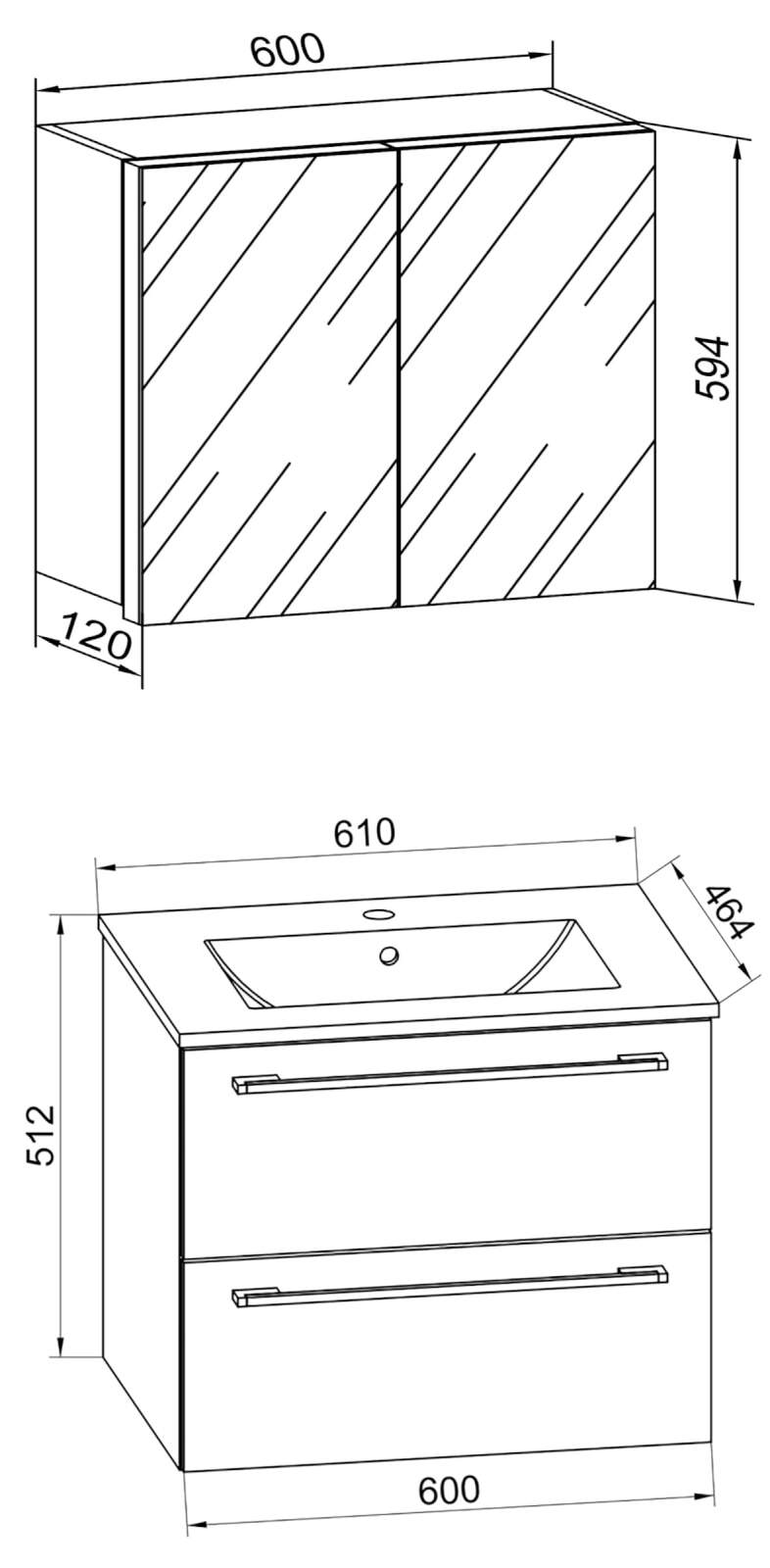 3-teiliges Waschplatz-Set BADINOS - schwarz - mit Spiegelschrank