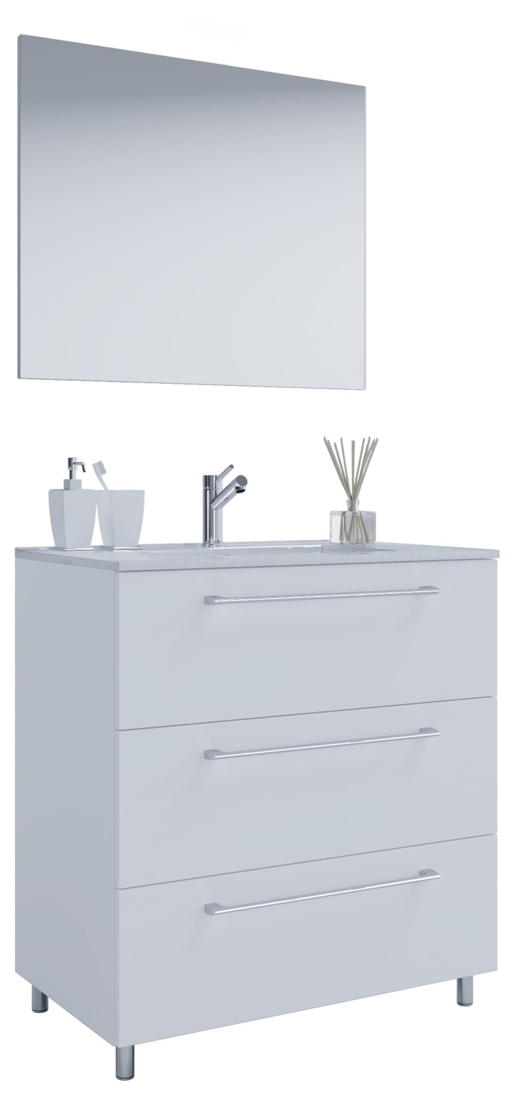 3-teiliges Waschplatz-Set BADINOS - weiß - mit Spiegel - 60 cm