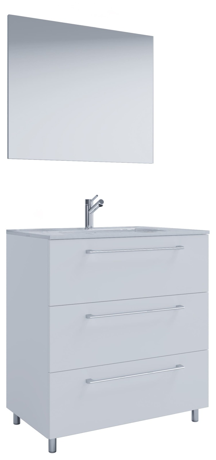 3-teiliges Waschplatz-Set BADINOS - weiß - mit Spiegel - 80 cm